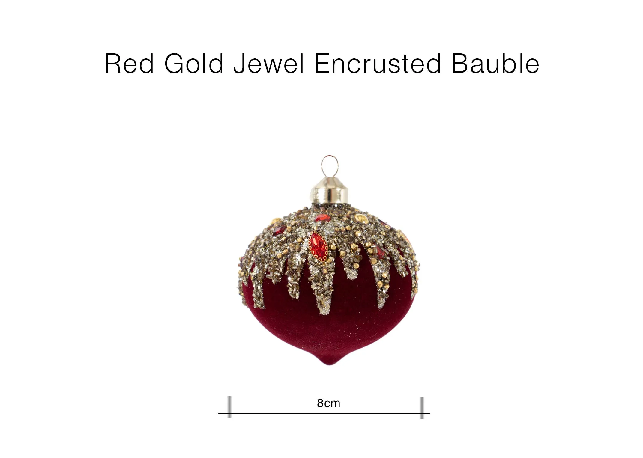 A dimension image of the Red Gold Bauble with 8cm