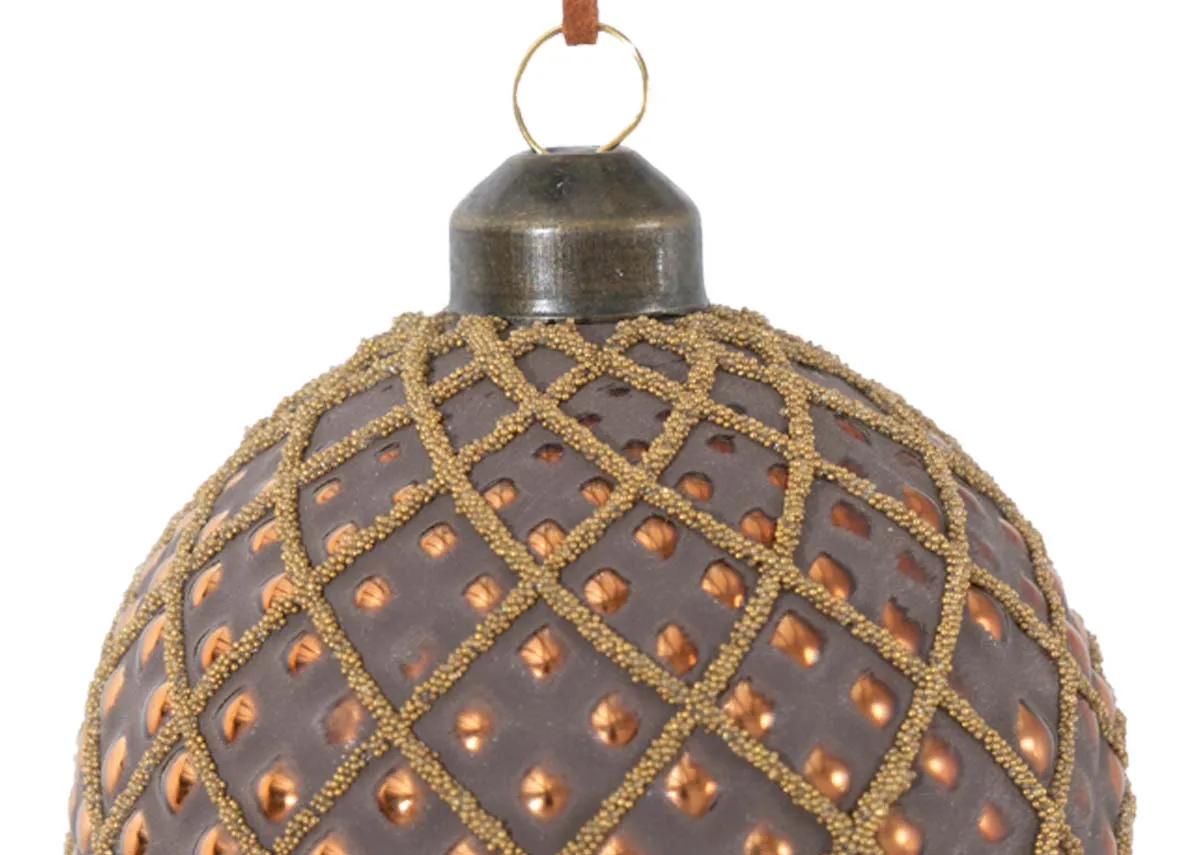 A dimension image of the Brown Rose Gold Bauble with 8cm