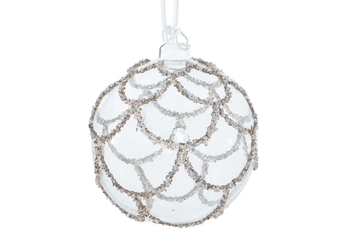 Box of 6 Clear Glittered - Christmas Bauble