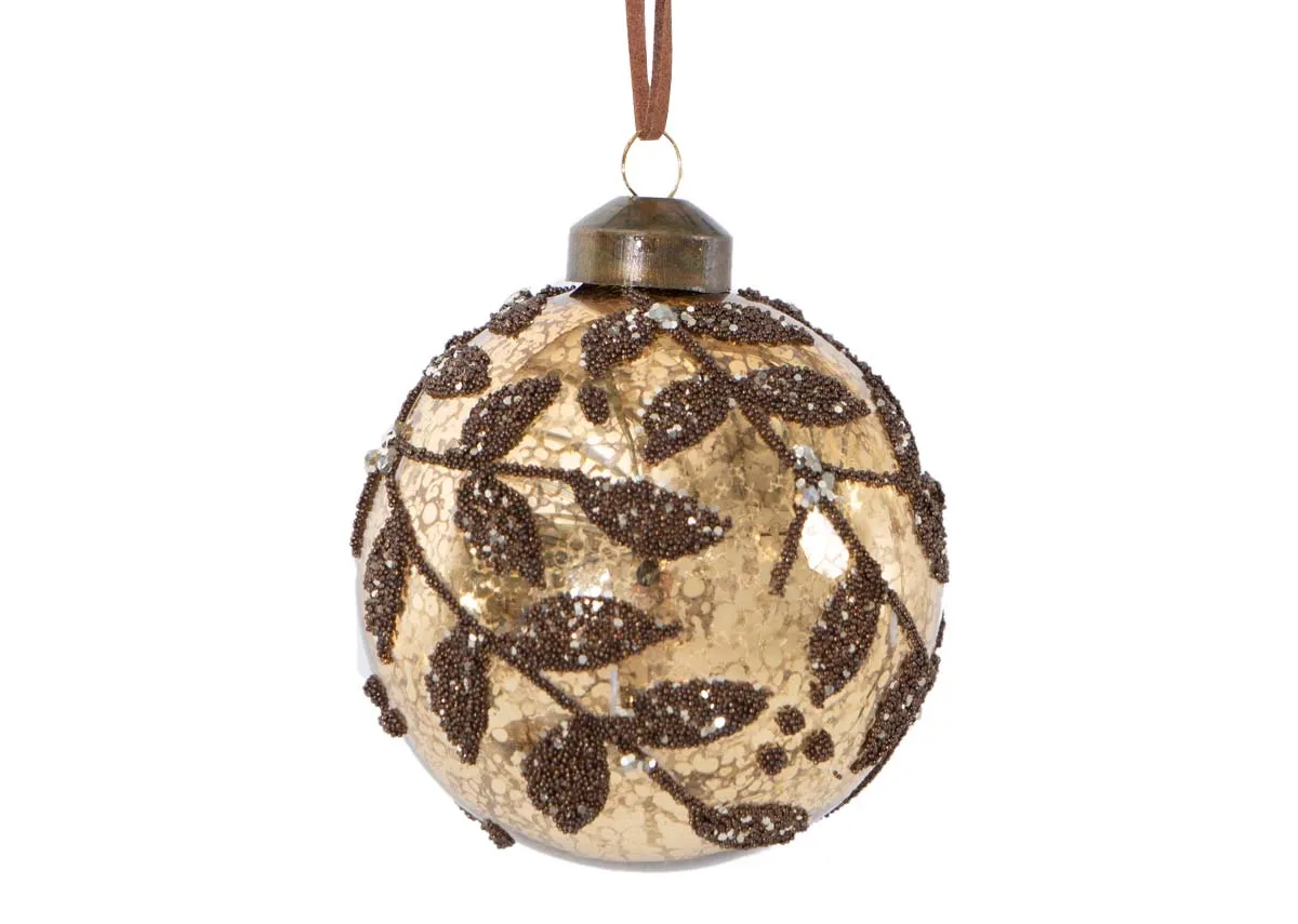 Box of 6 Brown & Gold Leaf - Christmas Bauble