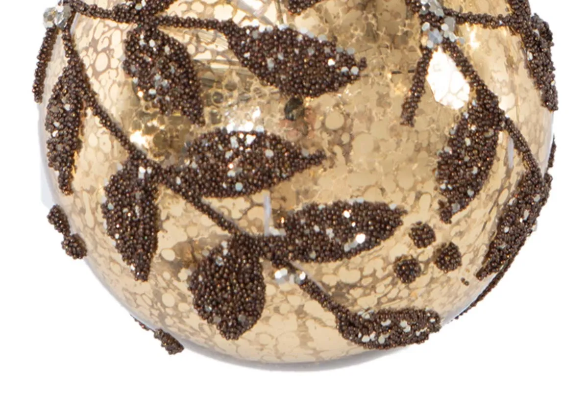 A dimension image of the brown gold leaf bauble with 8cm