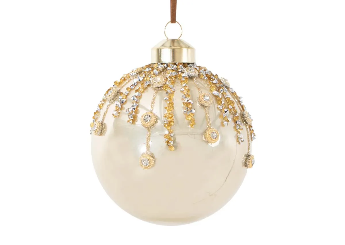 Box Of 6 Beaded Gold - Christmas Bauble