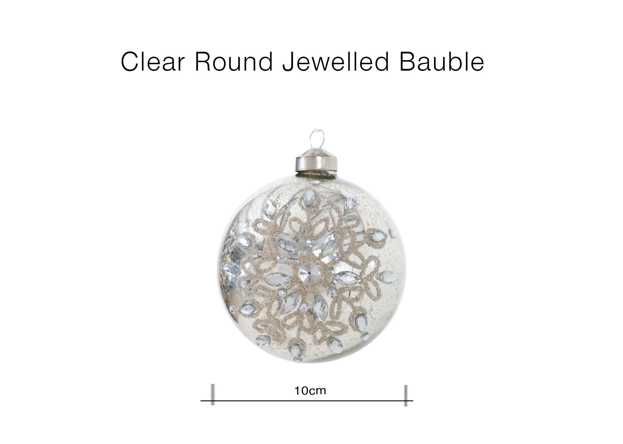 A dimension image of the Clear Round Bauble with 10cm