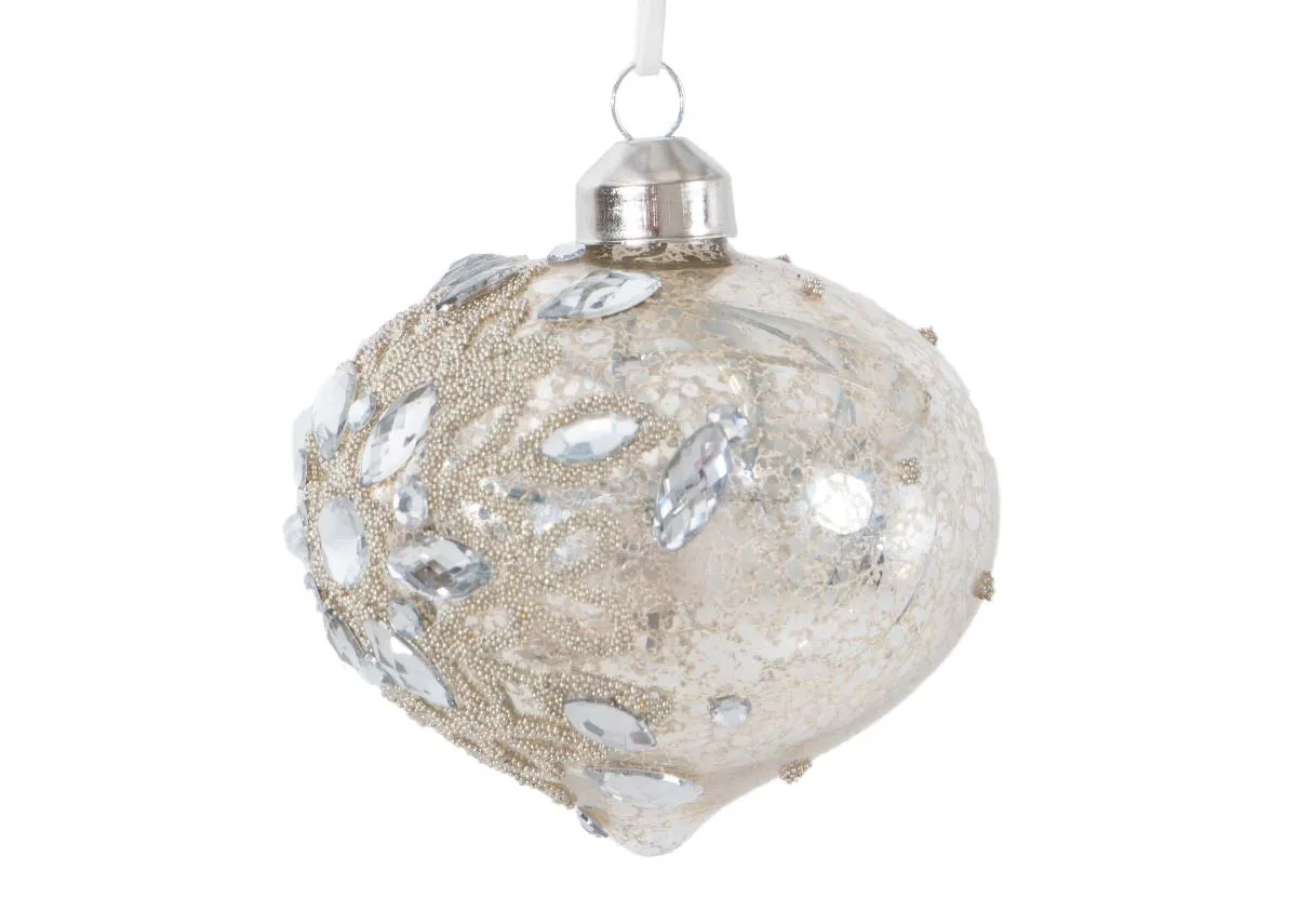 Box of 6 Clear Jewelled Onion - Christmas Bauble