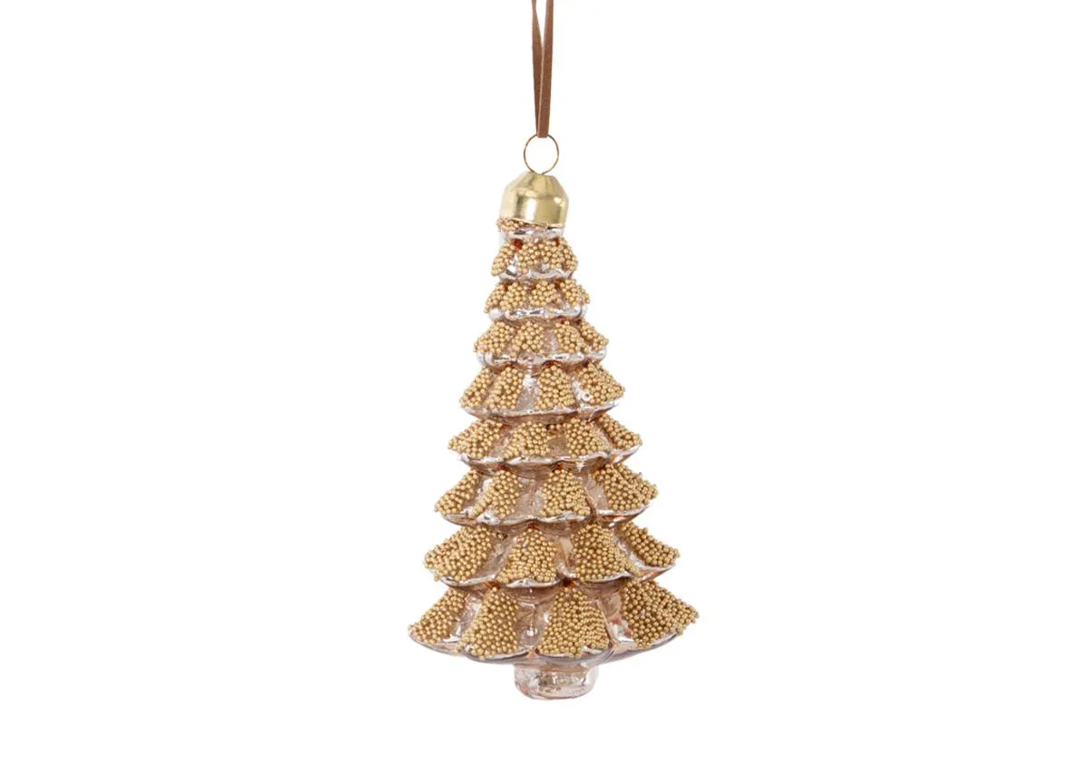Box of 6 Gold Glittered Xmas Tree - Christmas Bauble