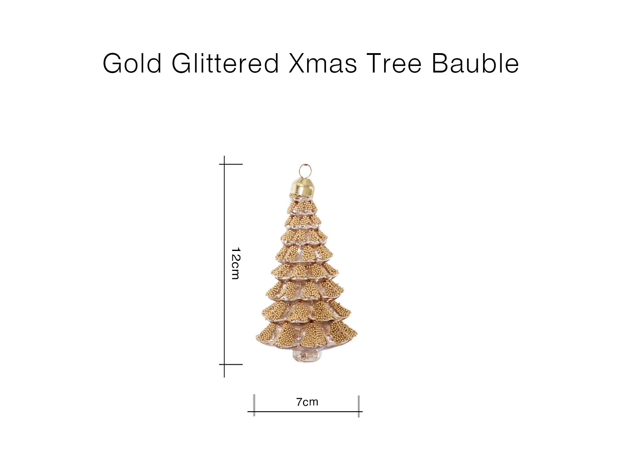 A dimension image of Gold Glittered tree with 7cm x 12cm