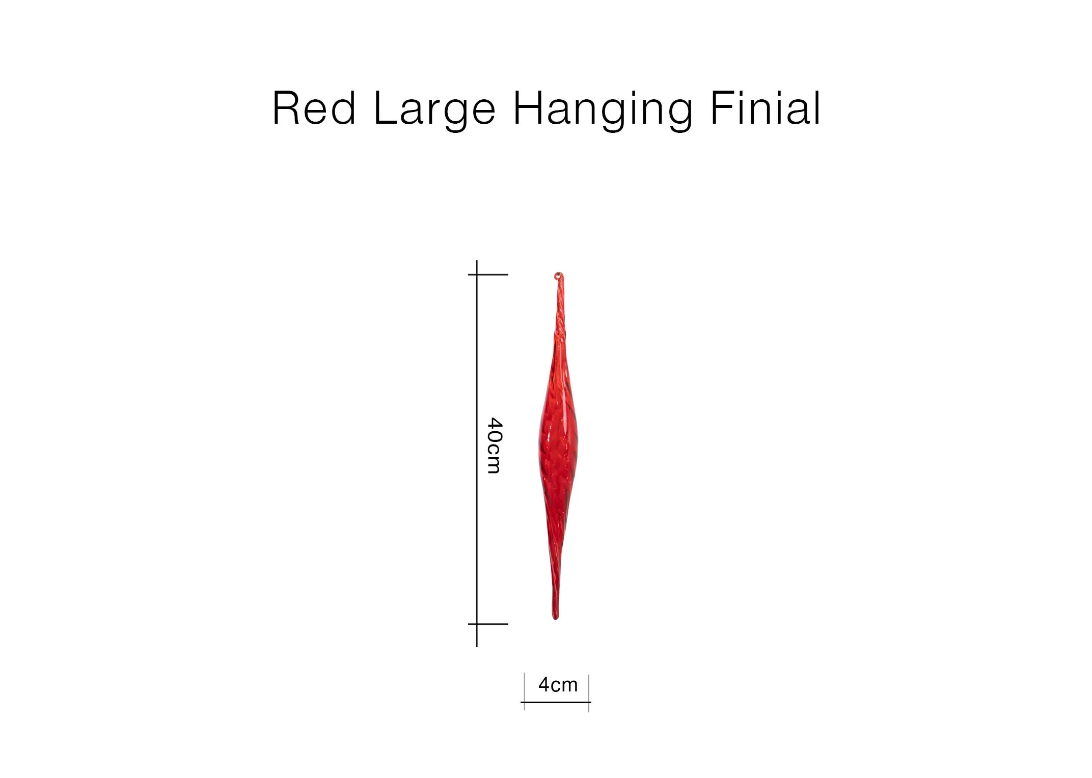 A dimension image of the Red Hanging Finial with 4cm x 40cm