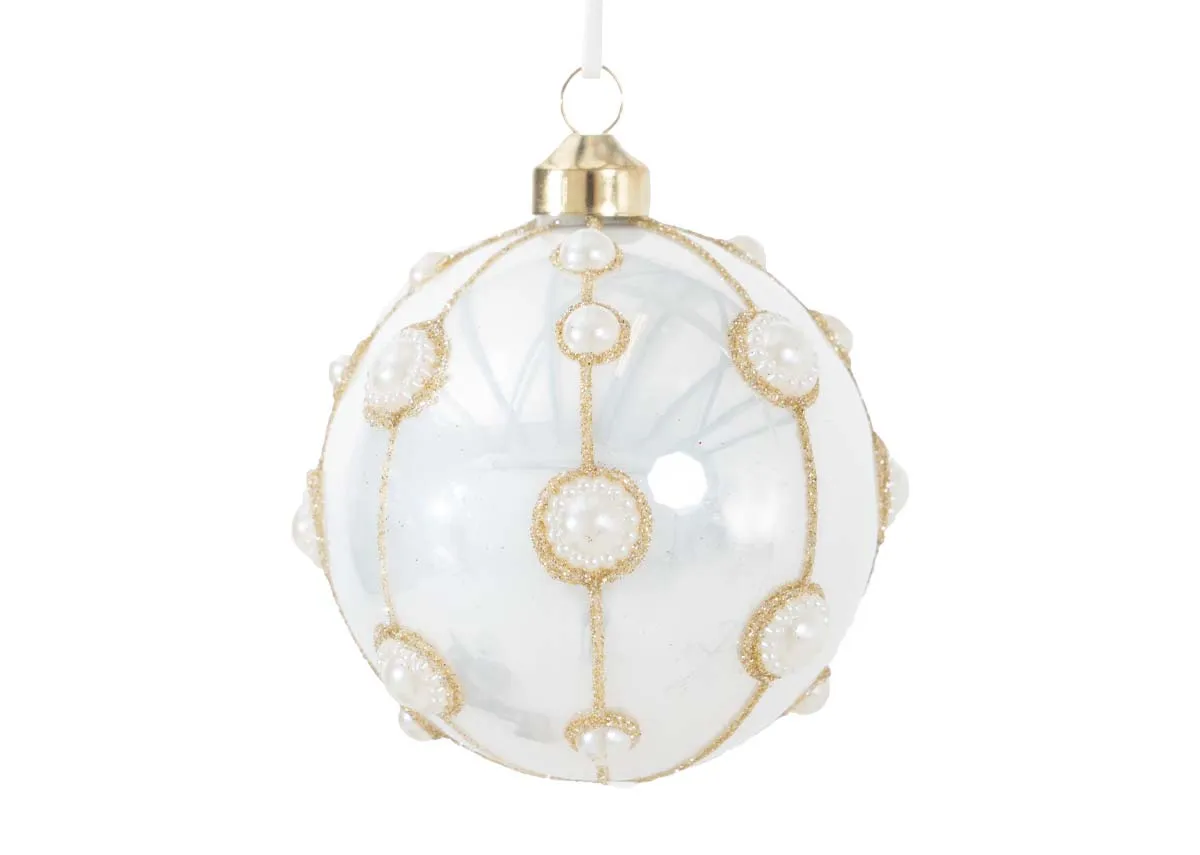 Box Of 6 Beaded Pearl - Christmas Bauble