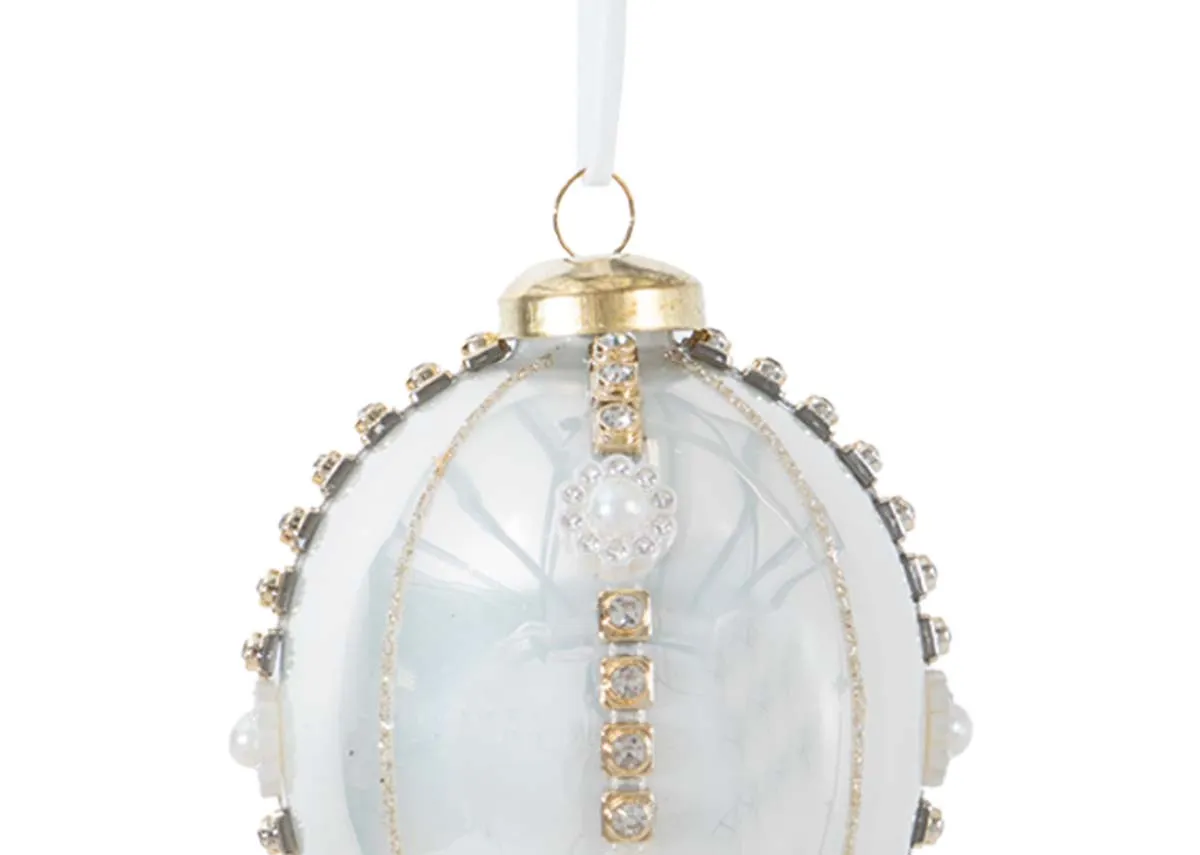 A dimension image of the Gold Jewel Pearl Drop Bauble with 7cm x 9cm