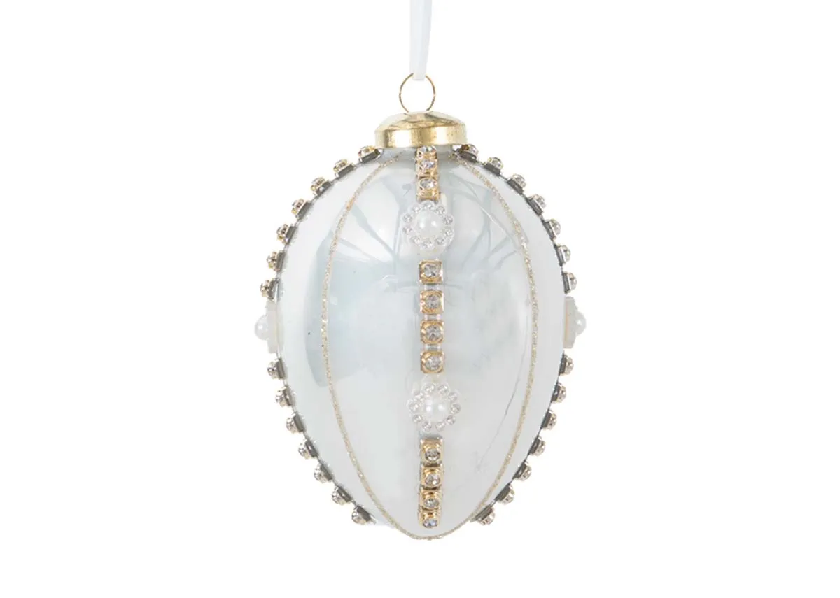 Box of 6 Gold Jewel Pearl Drop - Christmas Bauble