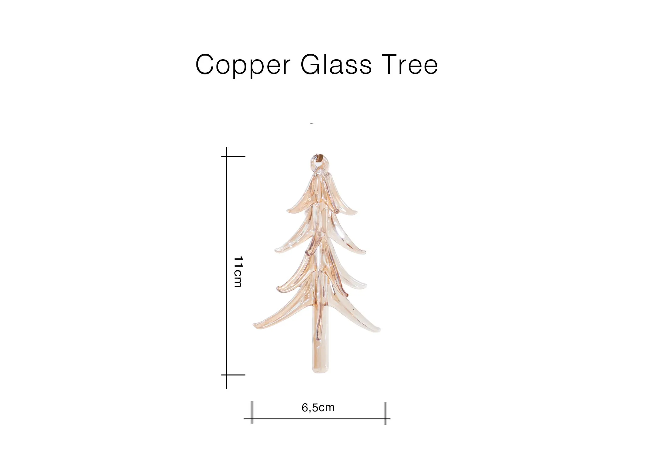 A dimension image of the Copper glass tree with 6.5cm x 11cm