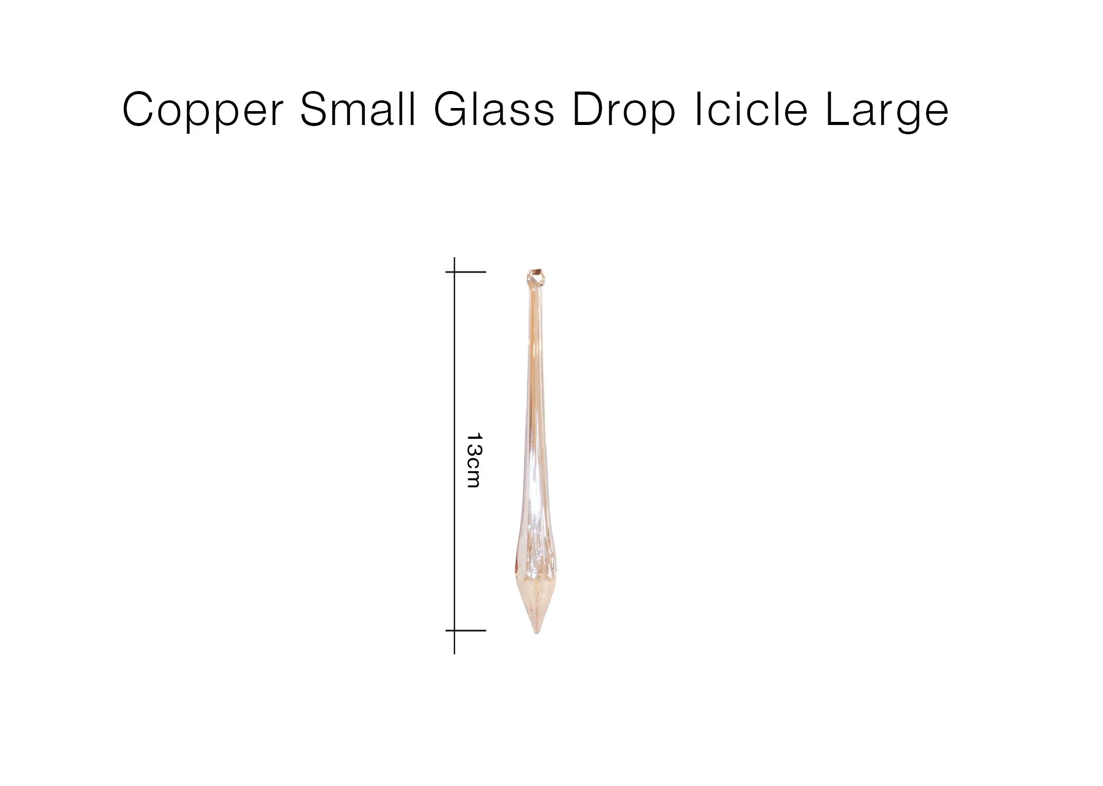 A dimension image of the Copper Glass drop with 13cm Height