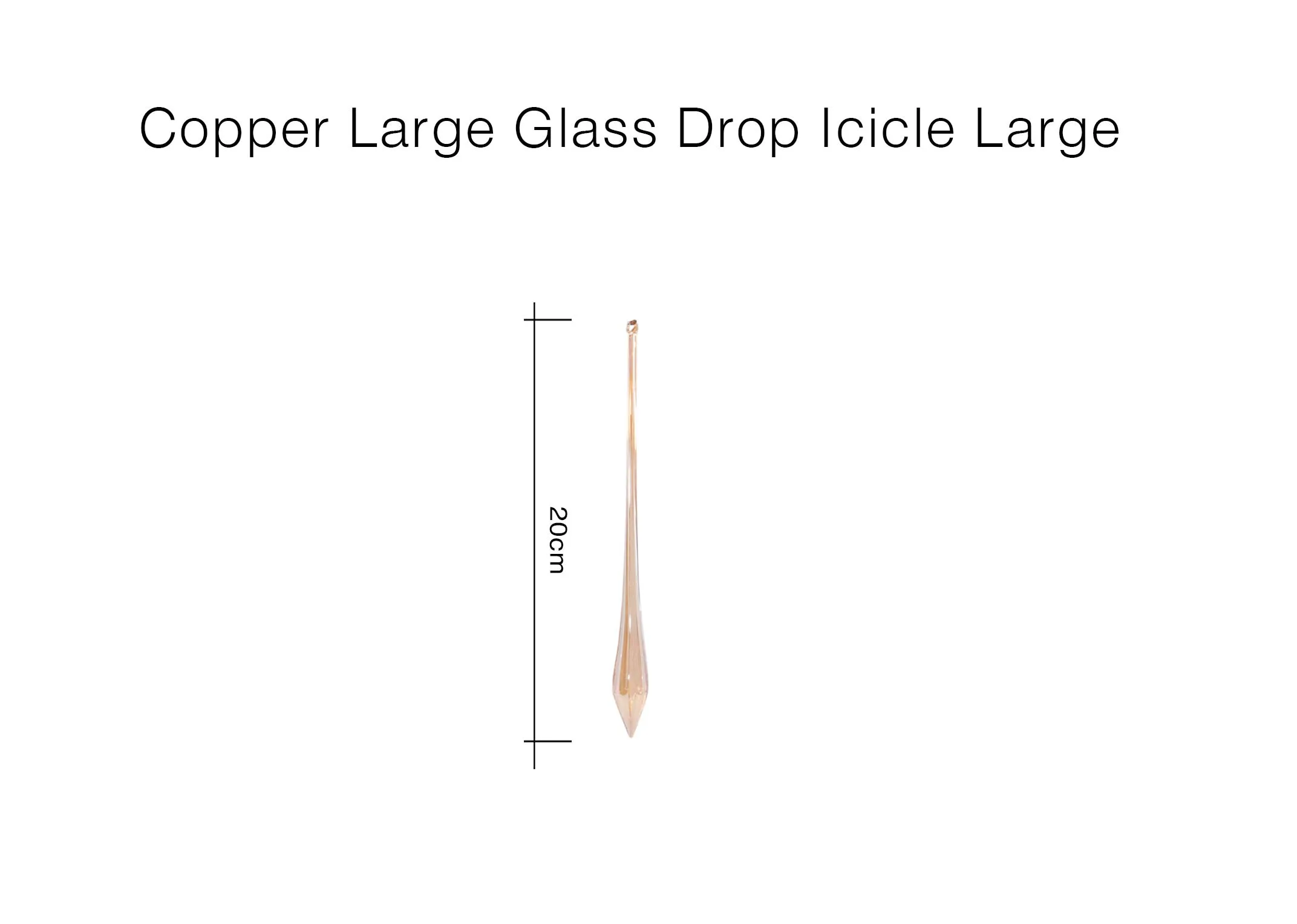 A dimension image of the Copper Glass drop with 20cm Height
