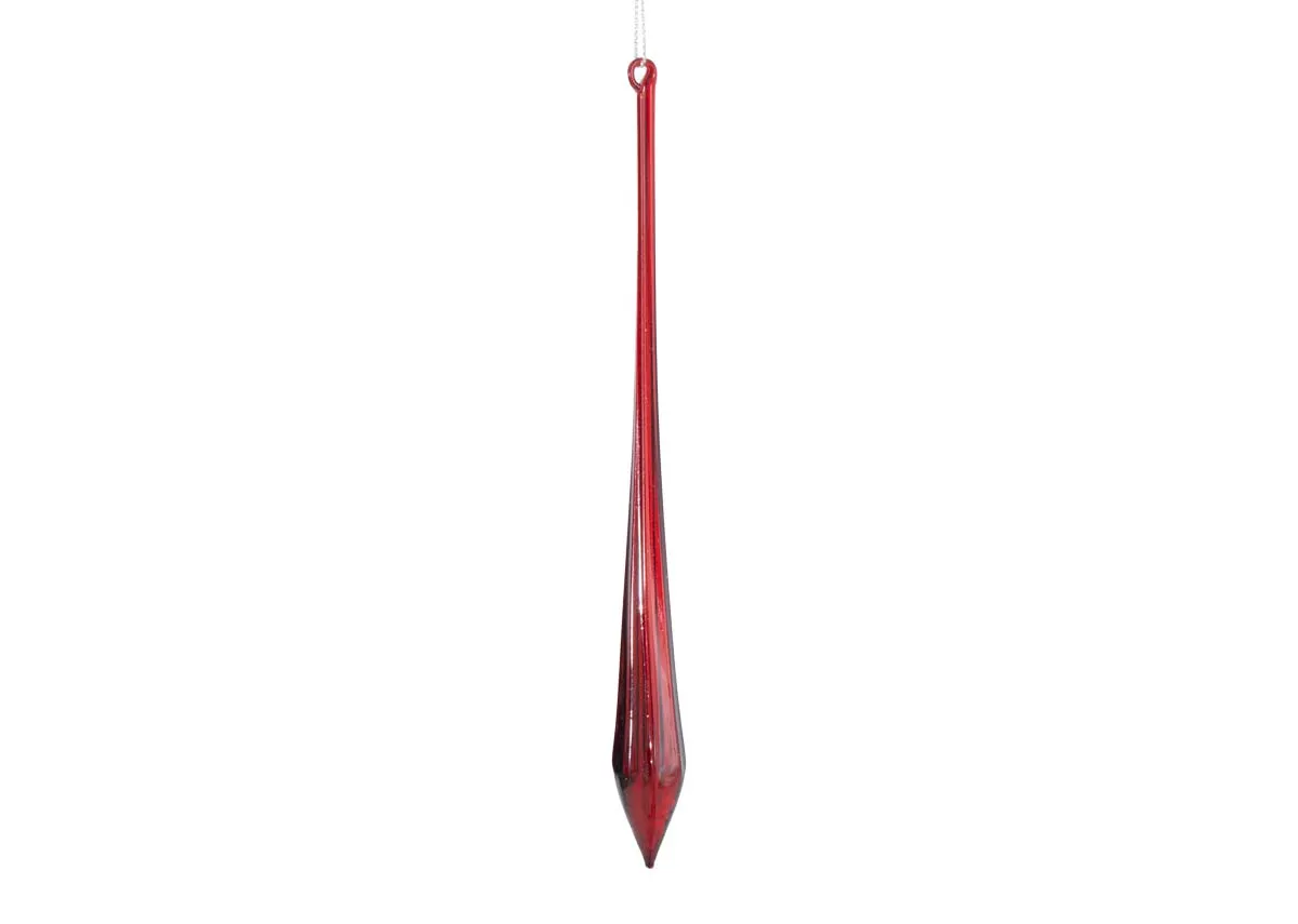 Box of 12 Large Red Glass Drop Icicle - Christmas Decoration