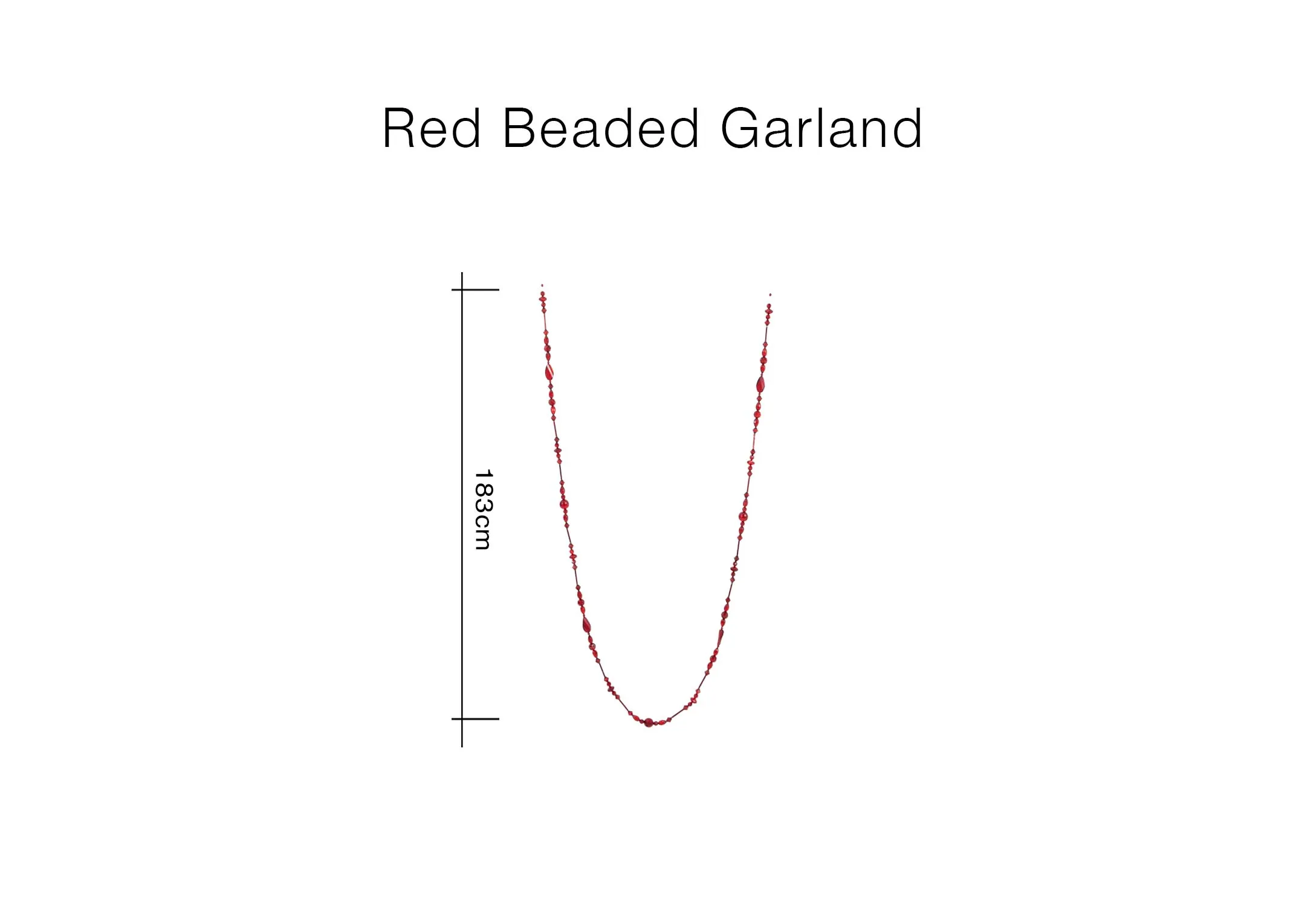 A dimension image of the red beaded garland with 183cm