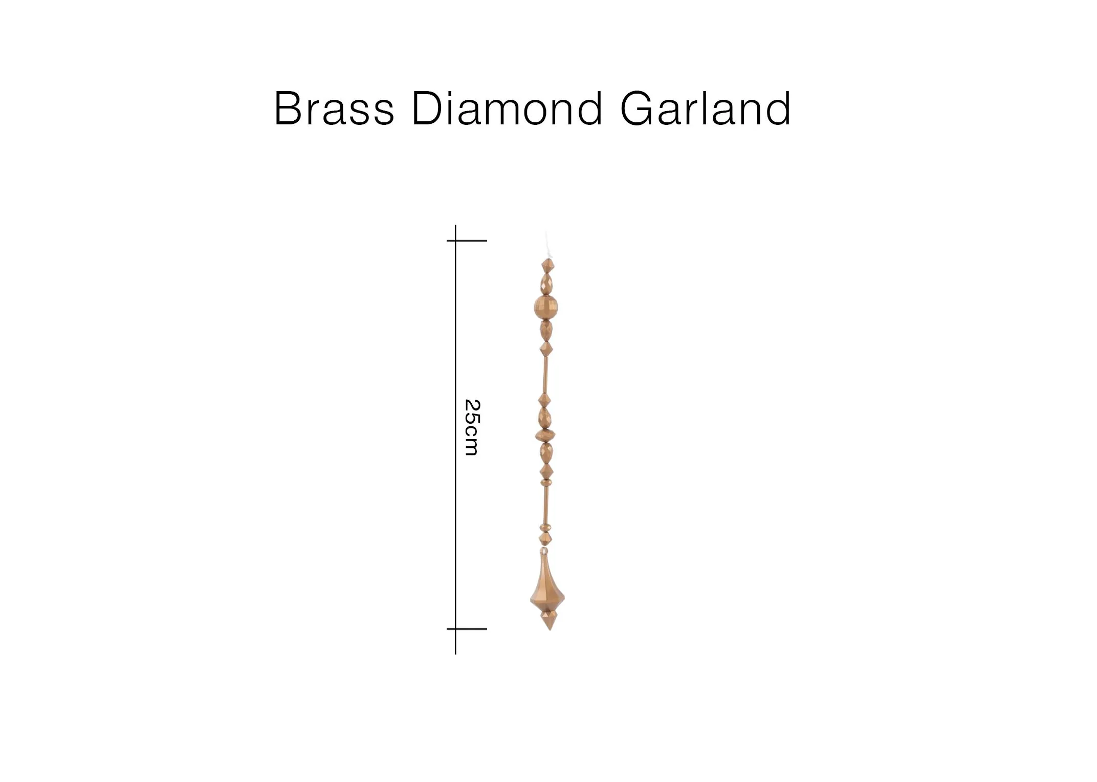A dimension image of the Brass Diamond Garland with 25cm