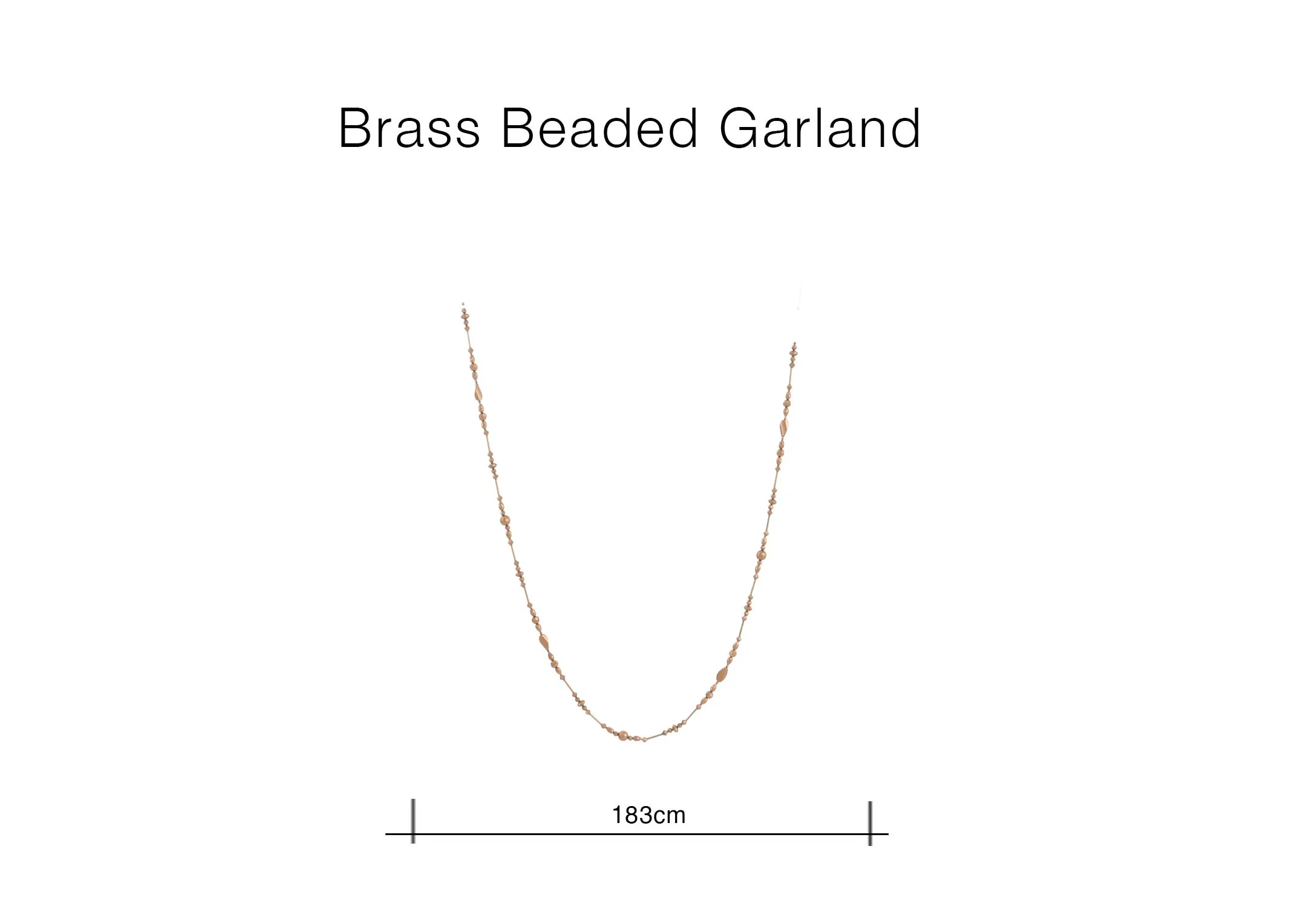 A dimension image of the Brass Beaded Garland with 183cm