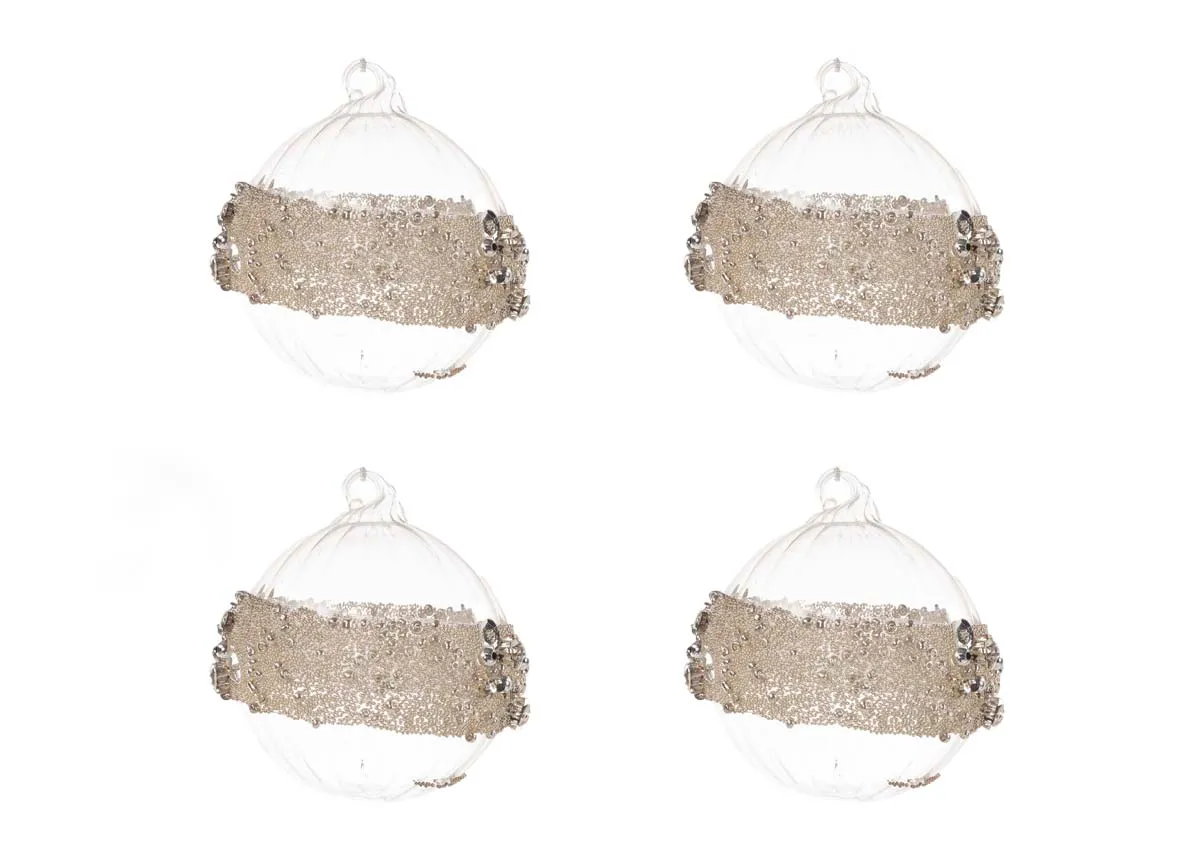 Set of 4 6cm Clear Sparkle Bauble - Little Drummer Boy