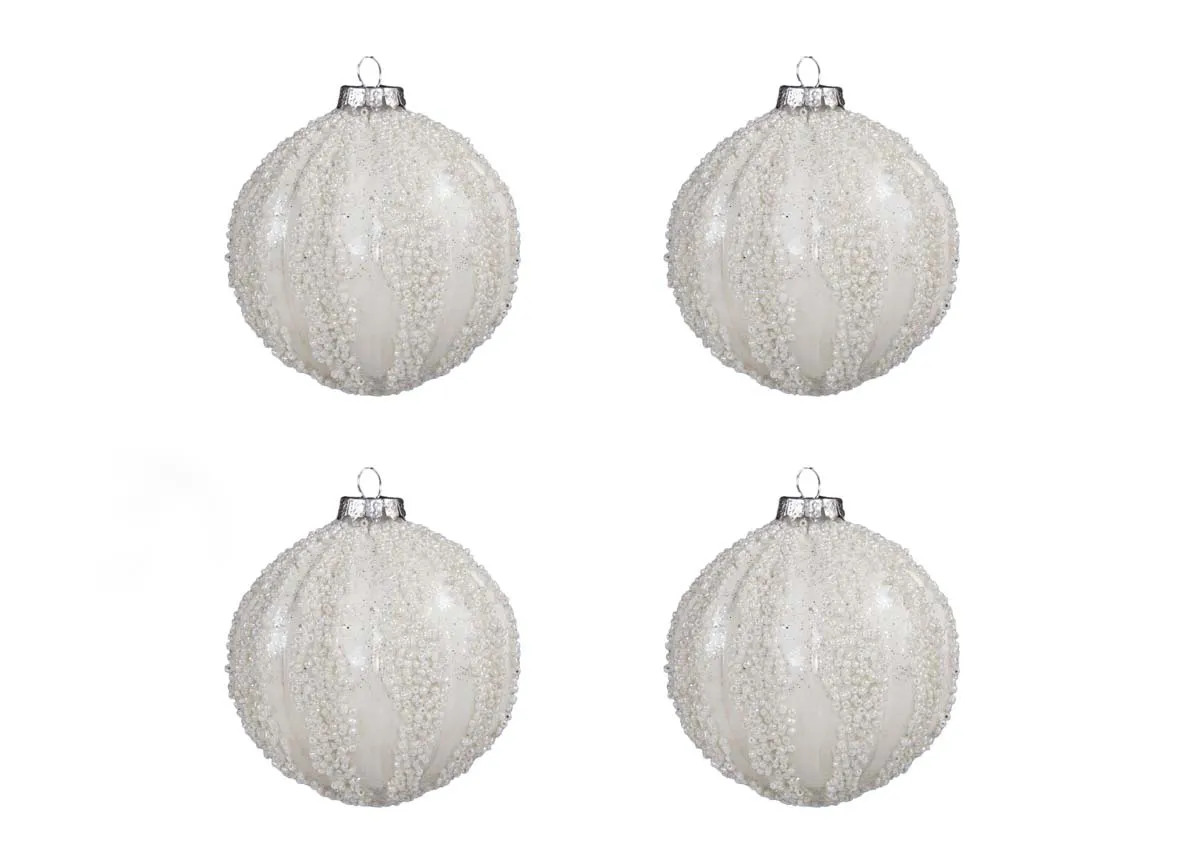 Set of 4 10cm White Baubles - Bethlehem