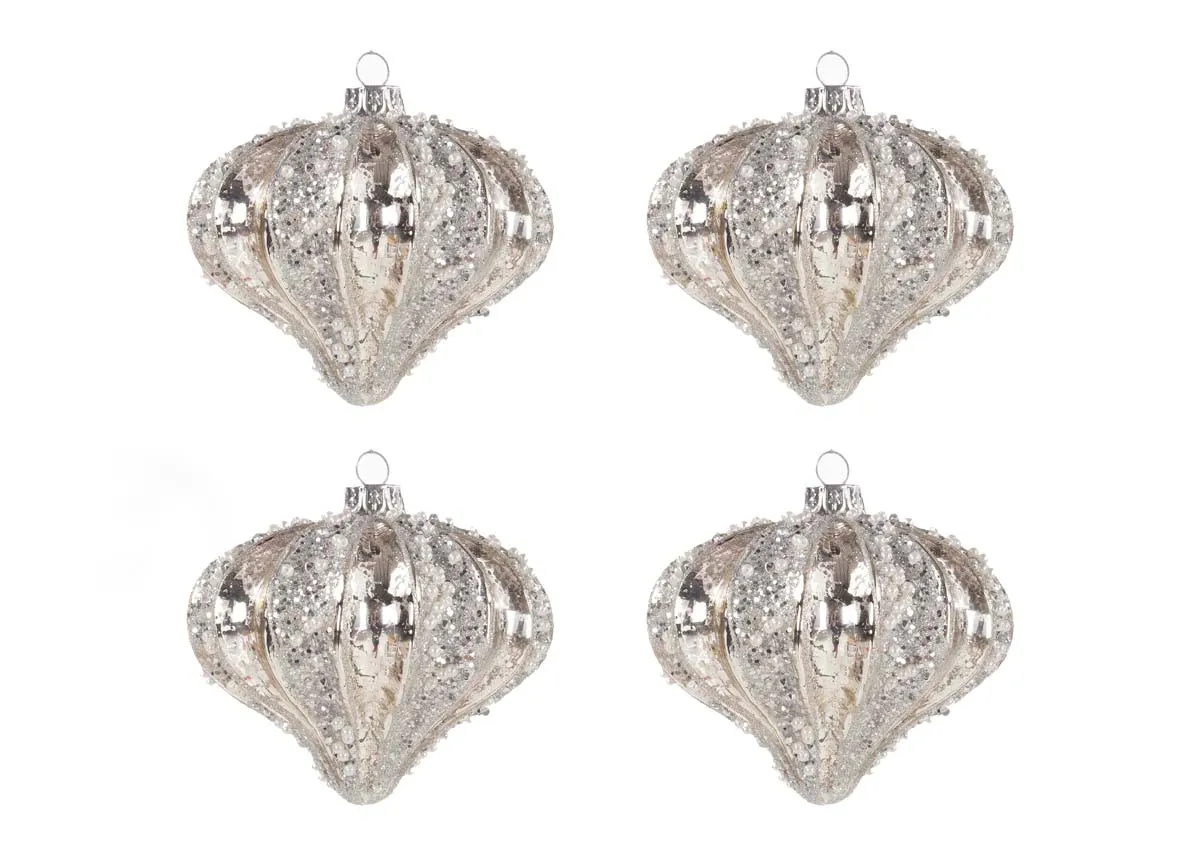 Set of 4 9cm Gold Glitter Baubles - Candlelight Carol