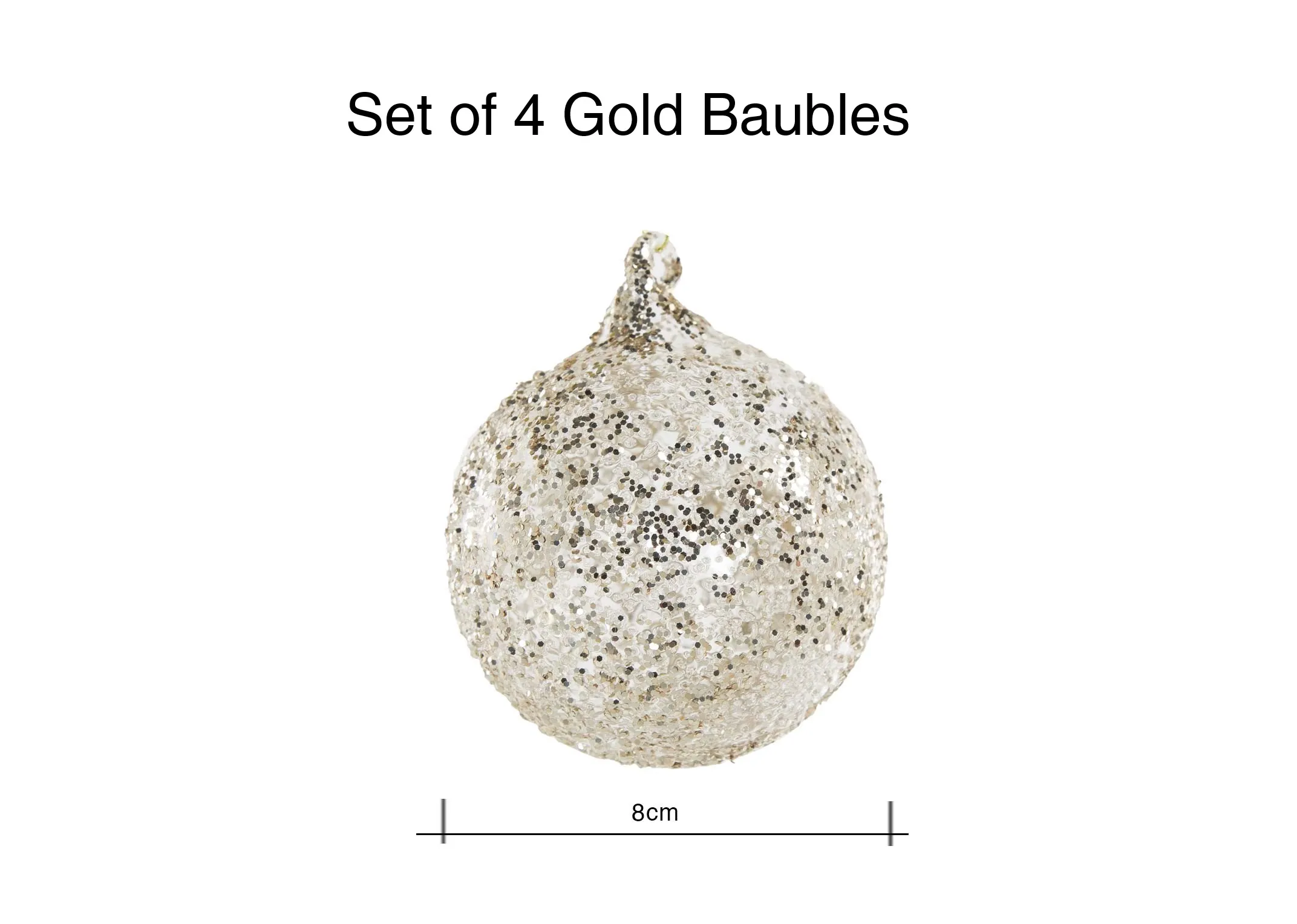 A set of 4 Gold Baubles with 8cm Diameter