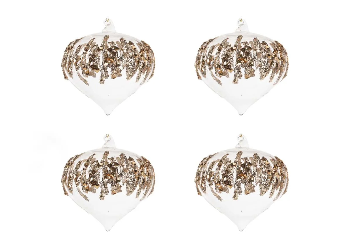 Set of 4 10cm Gold Glitter Baubles - Midnight Clear
