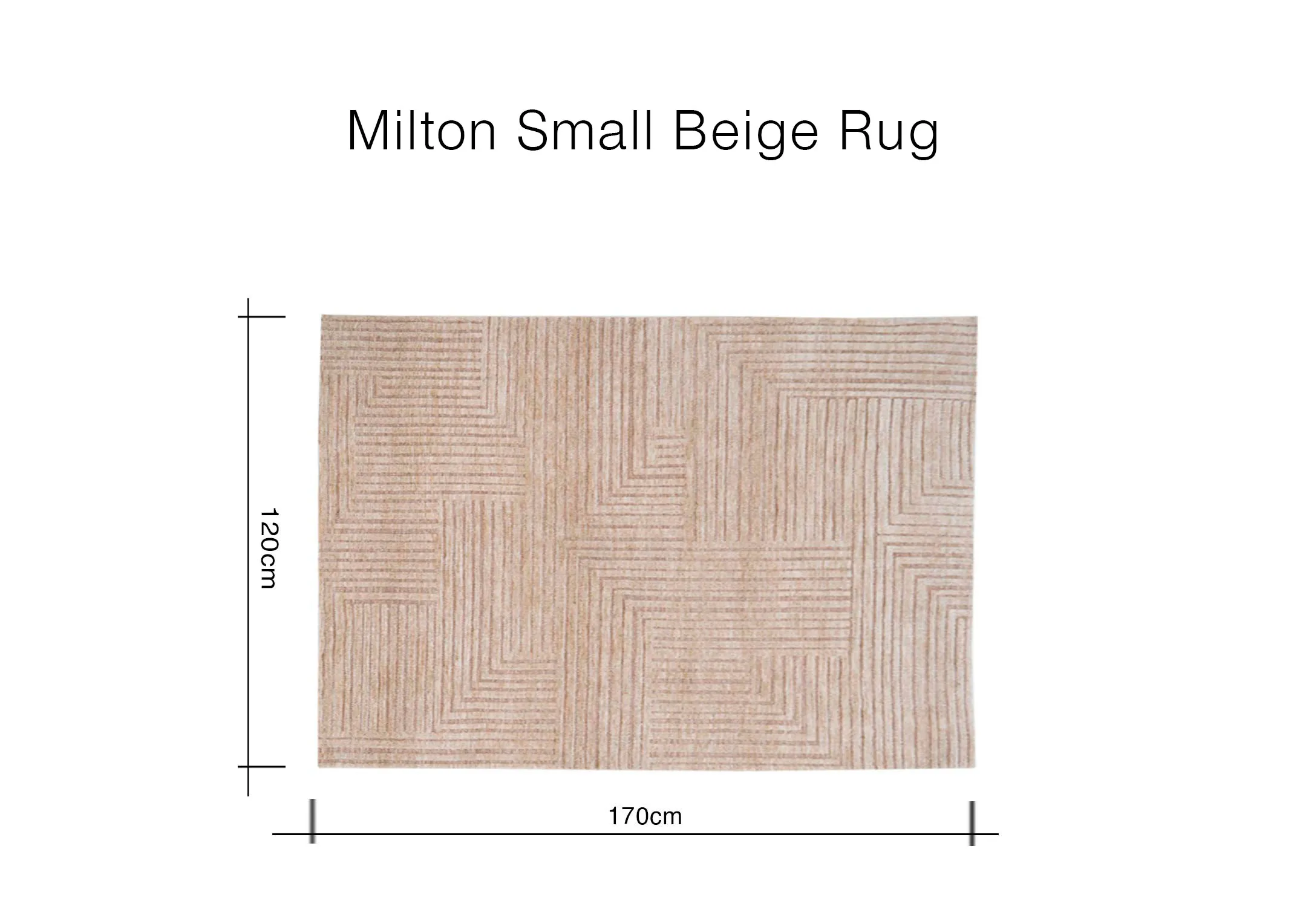 A dimension image of the Milton small rug with 170cm x 120cm