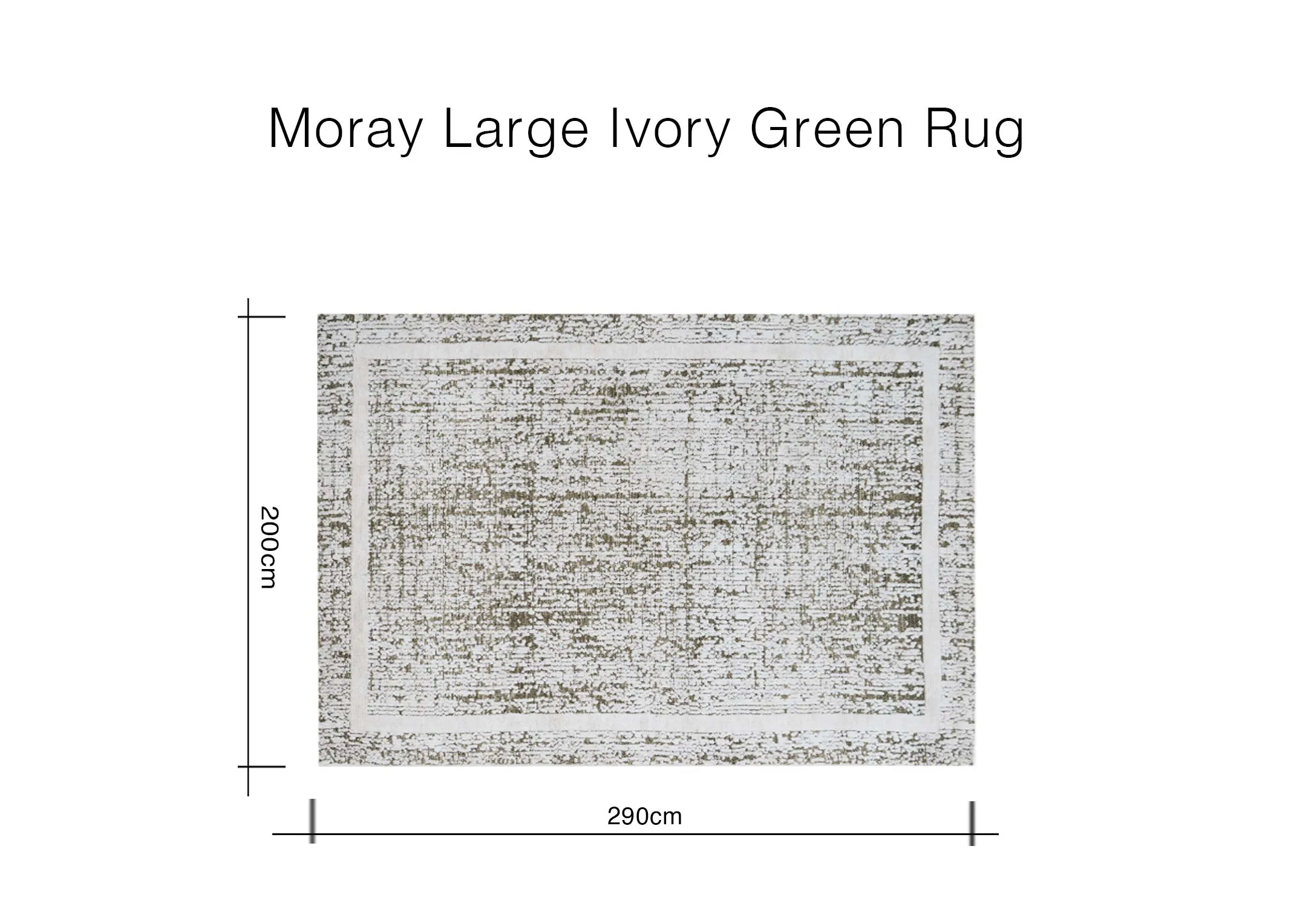 A dimension image of the Moray Green & Ivory rug with 200cm x 300cm