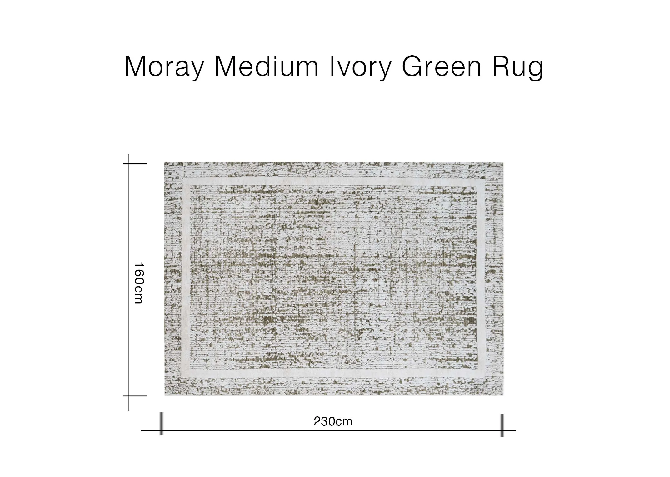 A dimension image of the Moray Medium rug with 160cm x 230cm