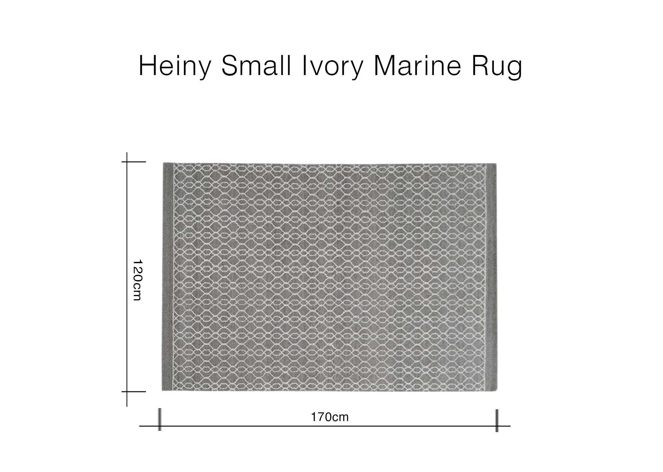 A dimension image of the Heiny small rug with 170cm x 120cm