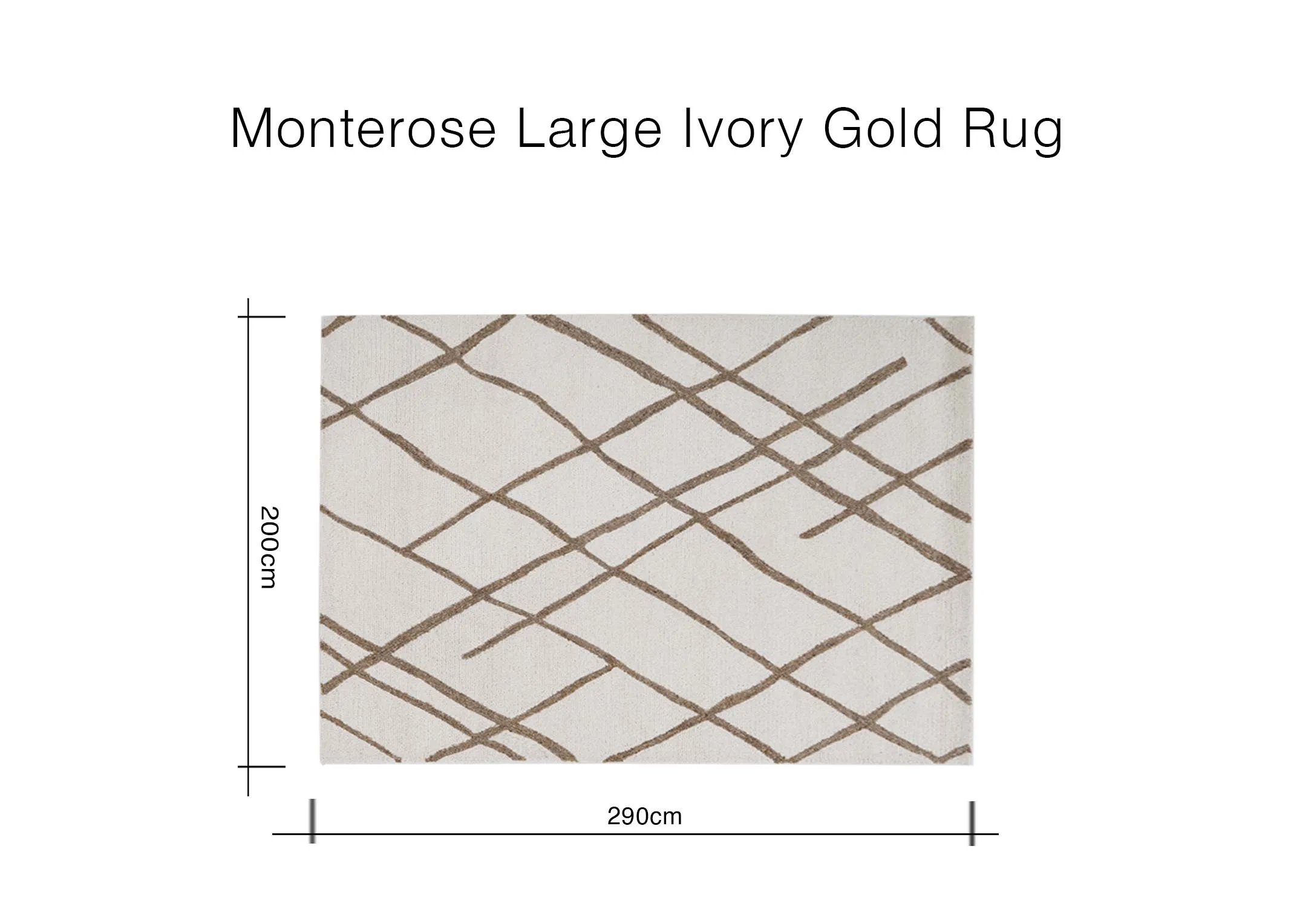 A dimension image of the Maonterose Large rug with 200cm x 290cm