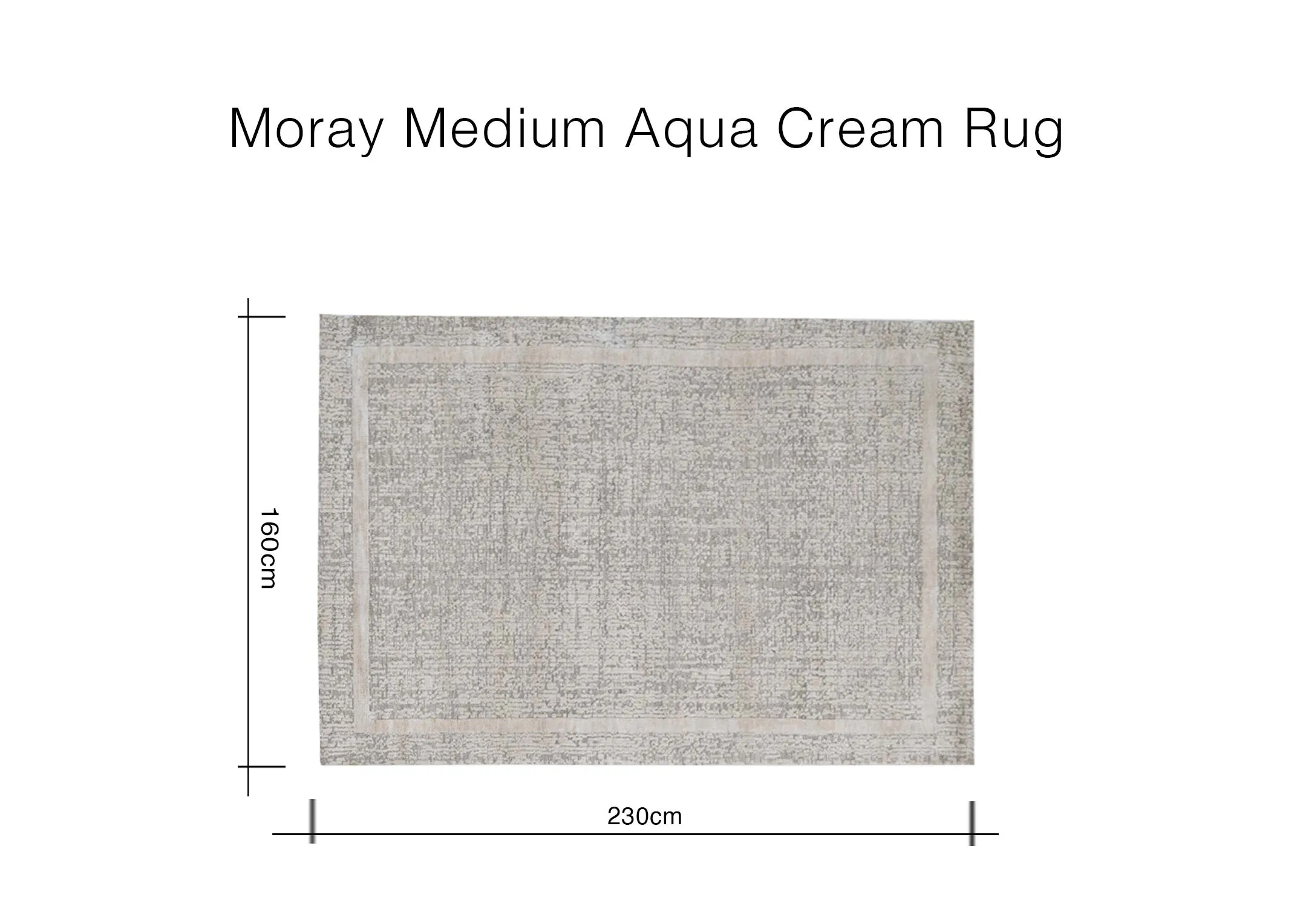A dimension image of the Moray Medium rug with 160cm x 230cm