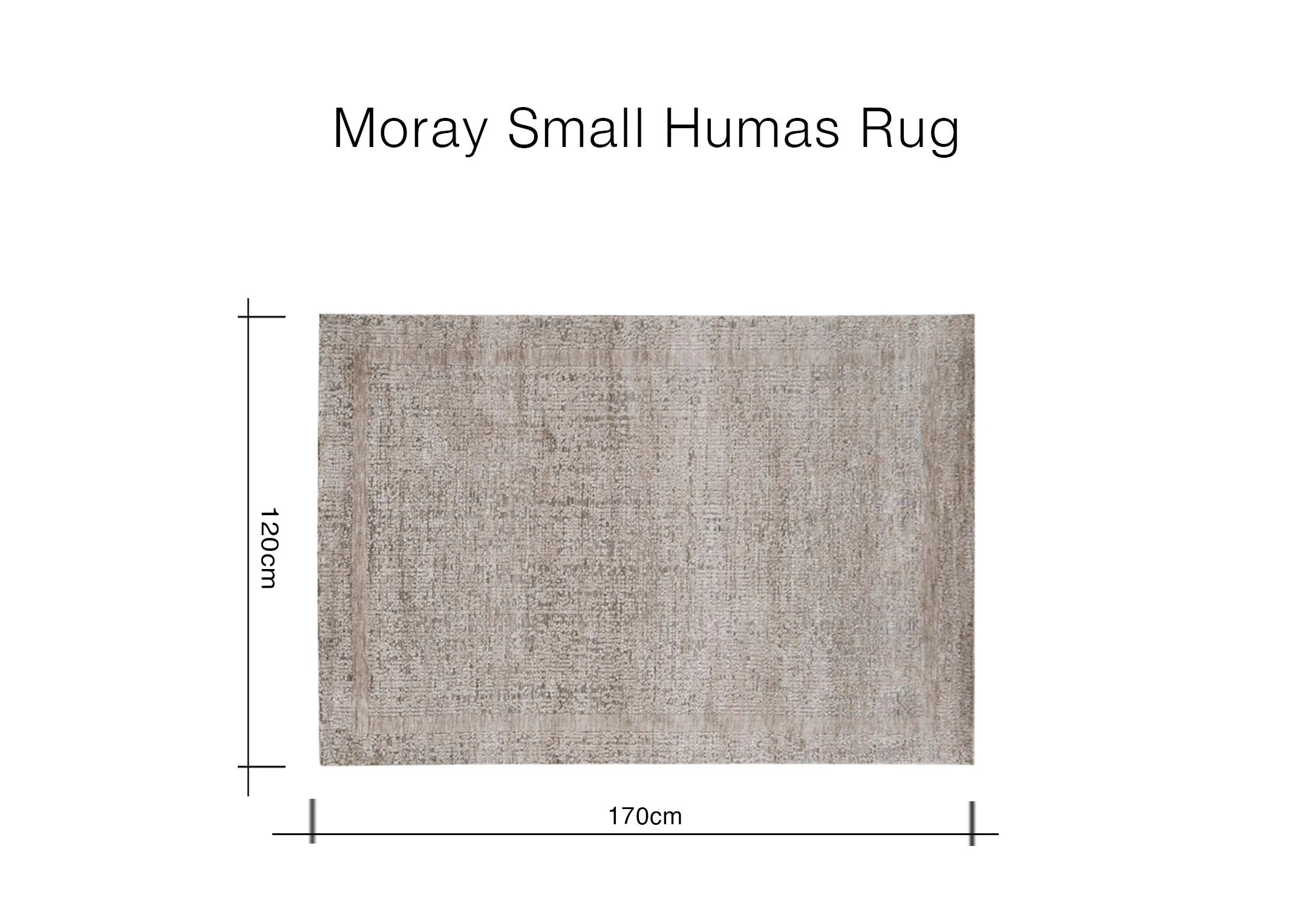 A dimension image of the Moray rug with 170cm x 120cm