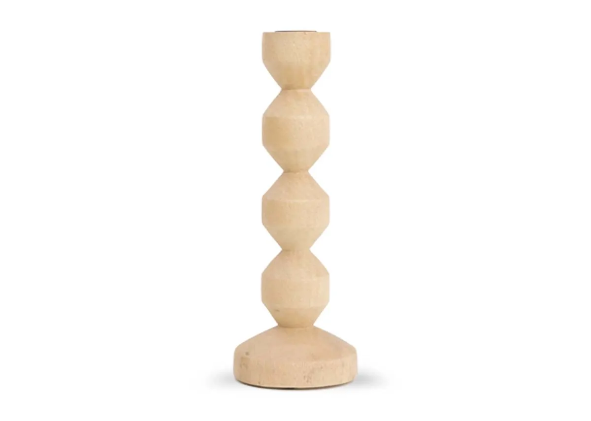 A medium light wood candle stick from EZ Living Furnitures Dozza range. Front view