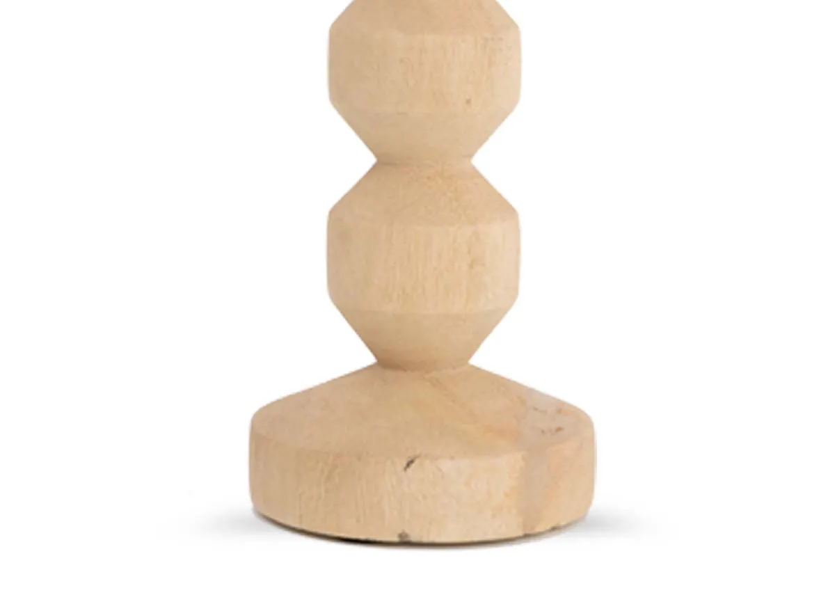 A small light wood candle stick from EZ Living Furnitures Dozza range. Closeup of round base