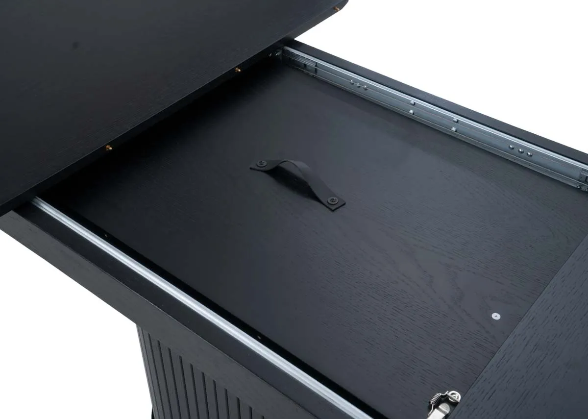 A dimension image of the Nola Black Extendable dining table with 180cm-230cm x 75cm