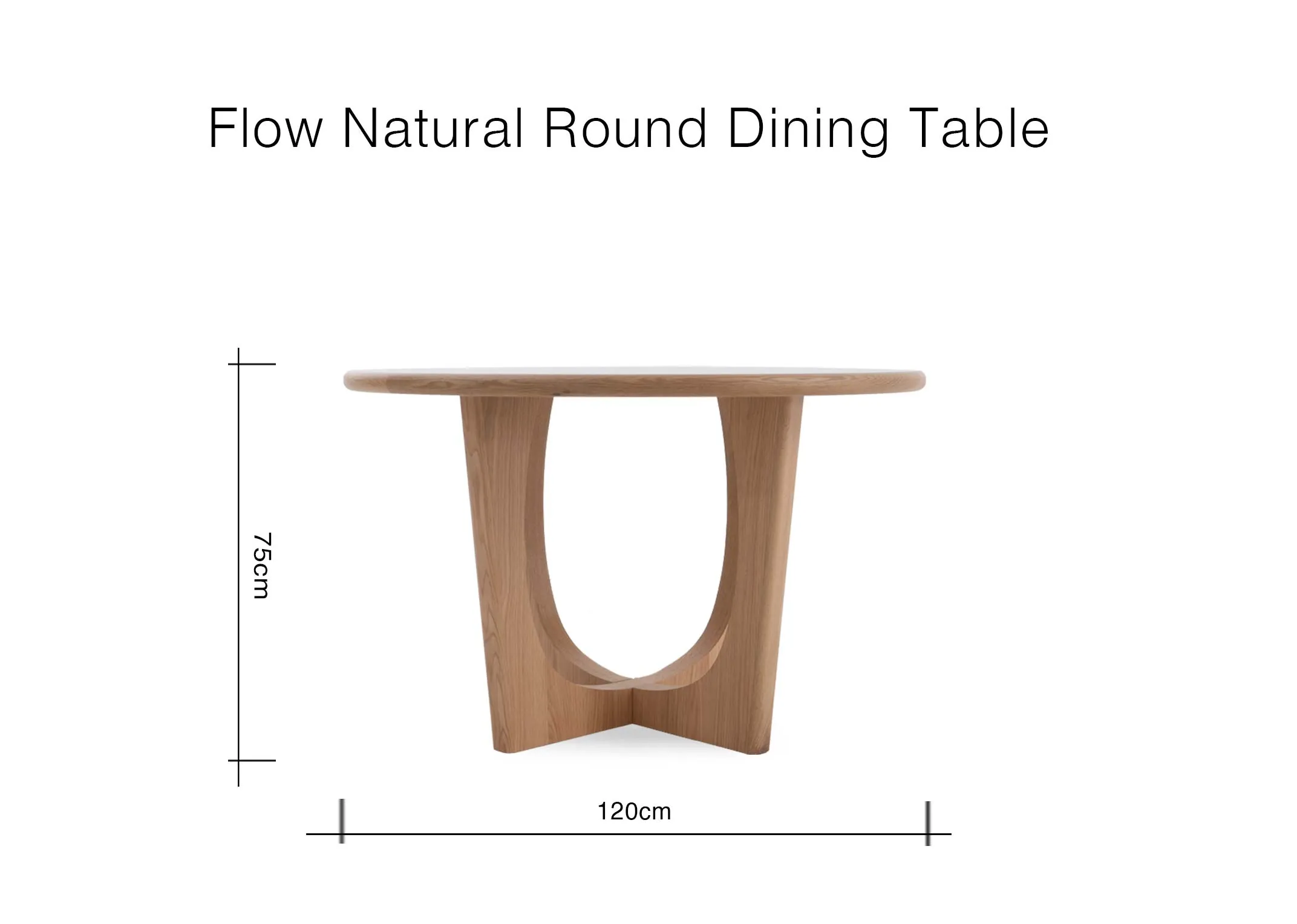 A dimension image of the Flow round dining table with 120cm x 75cm