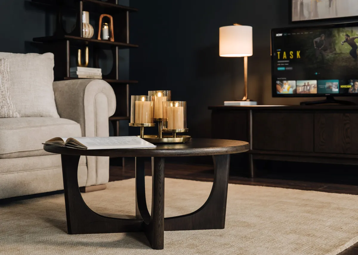 Dark Brown Oak Round Coffee Table - Flow