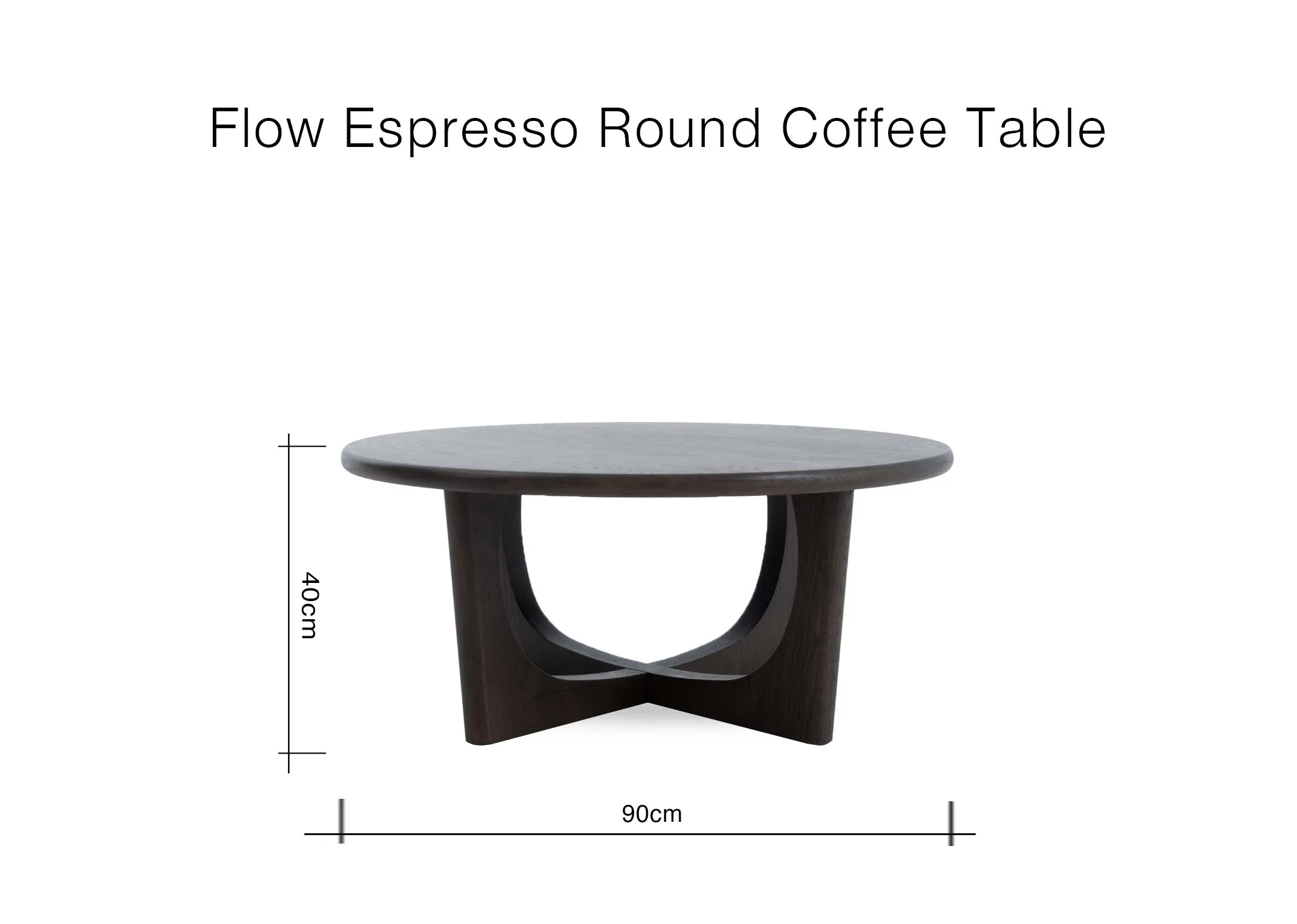 A dimension image of the Flow coffee table with 90cm x 40cm