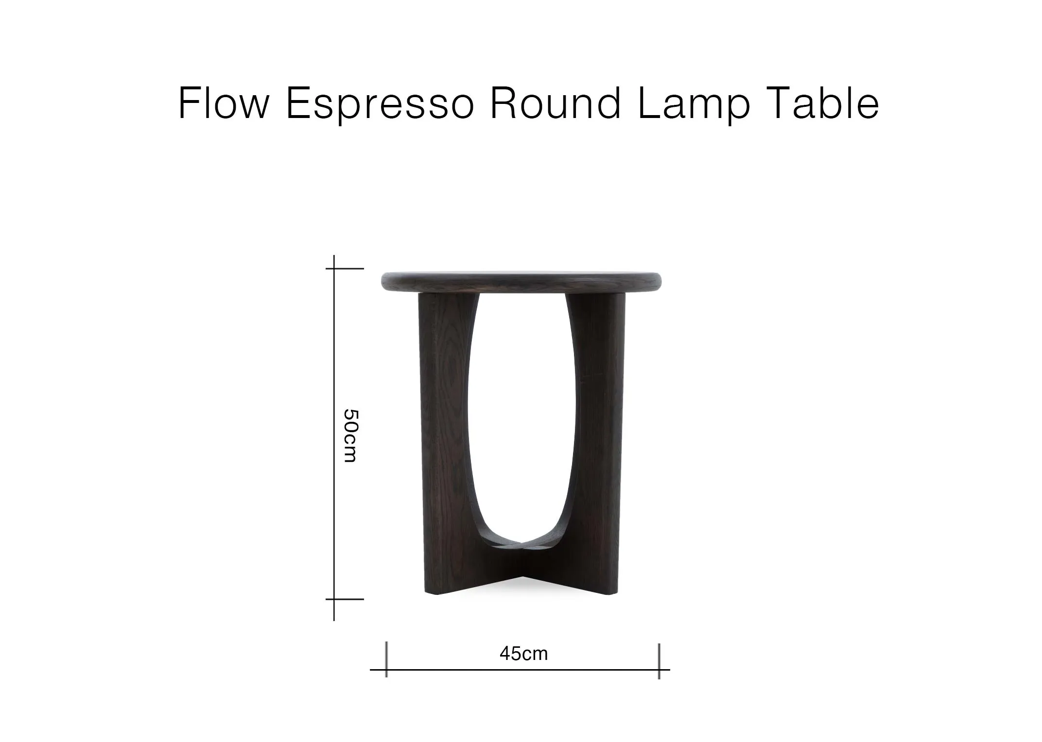 A dimension image of the Flow lamp table with 45cm x 50cm