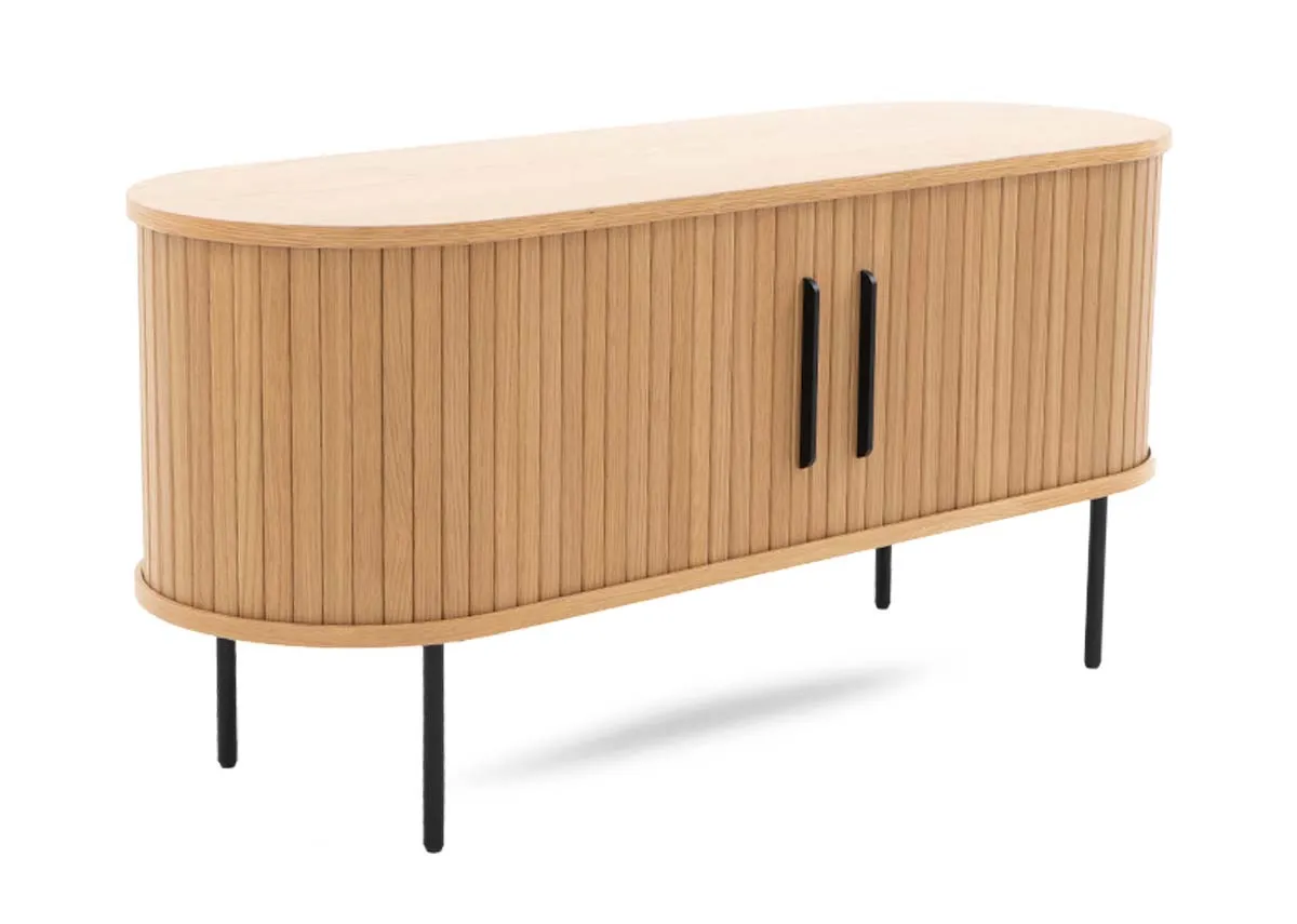 2 Door Natural Oak Tambour Door TV Unit - Nola