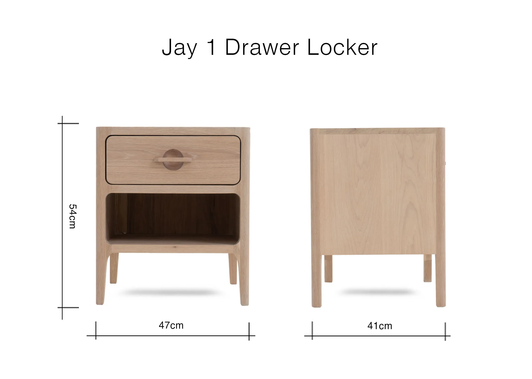 A dimension image of the Jay 1 Drawer locker with 47cm x 41cm