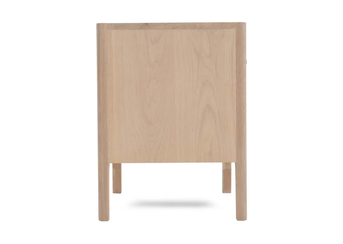 A white oak locker with a drawer and lower shelf from EZ Livings Jay range.Side view