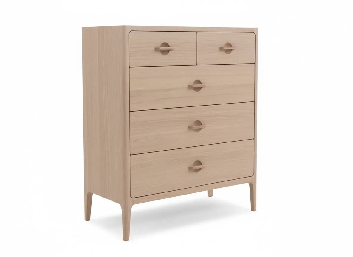A white oak chest of 3 large and 2 small drawers from EZ Livings Jay range.