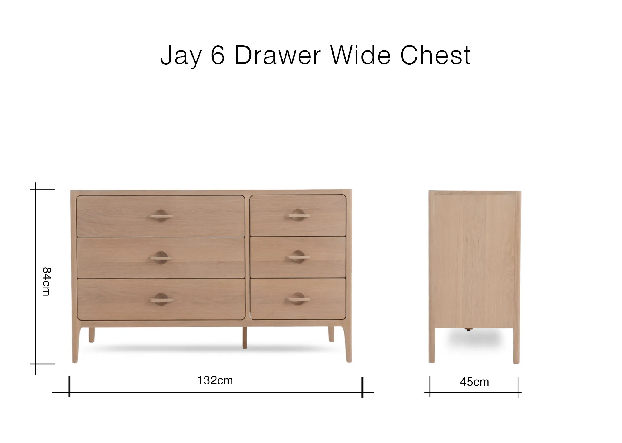 A dimension image of the Jay 6 Drawer Chest with 152cm x 84cm Height x