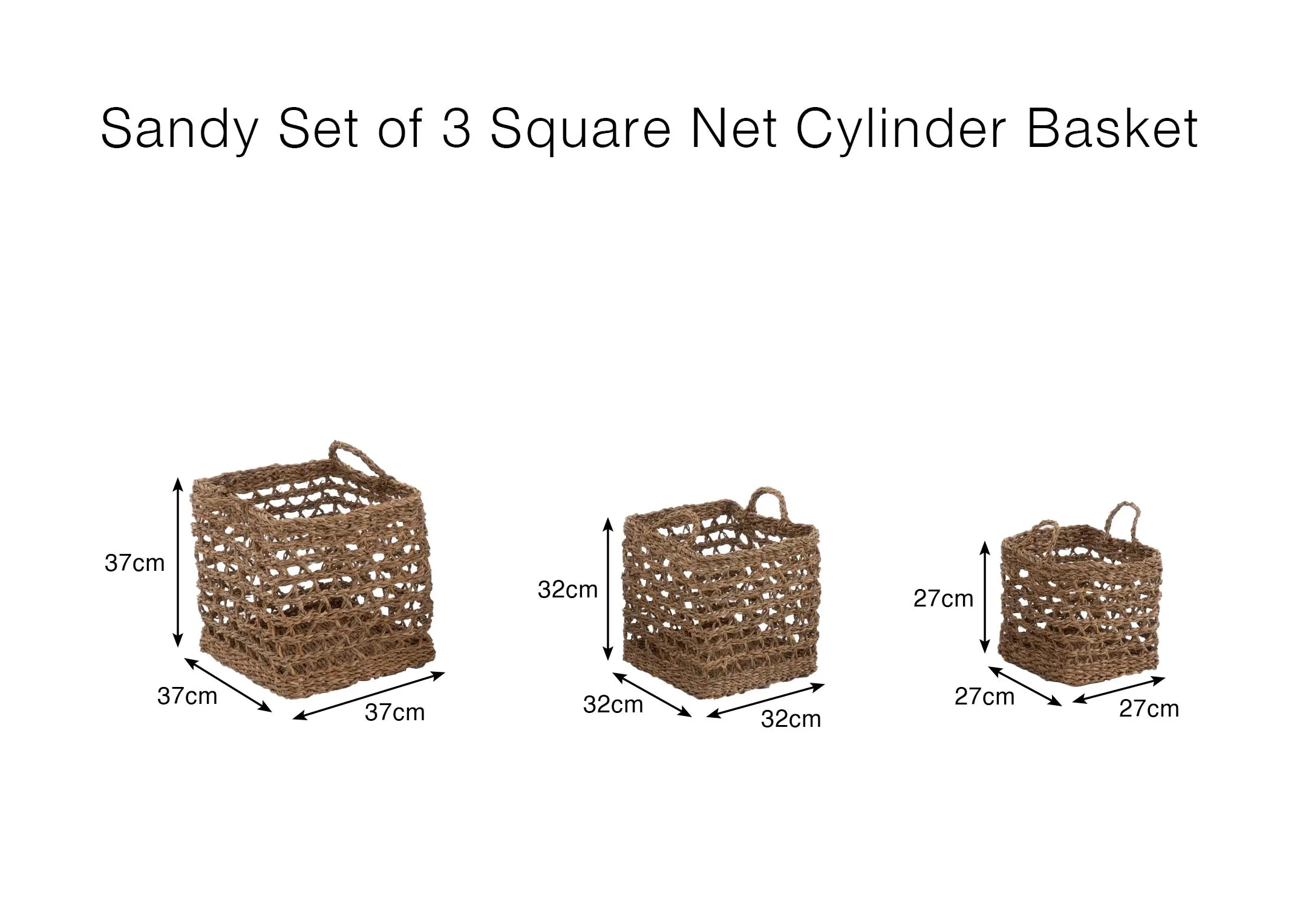 A dimension of the Sandy Square Baskets with 27cm - 37cm x 27cm - 37cm