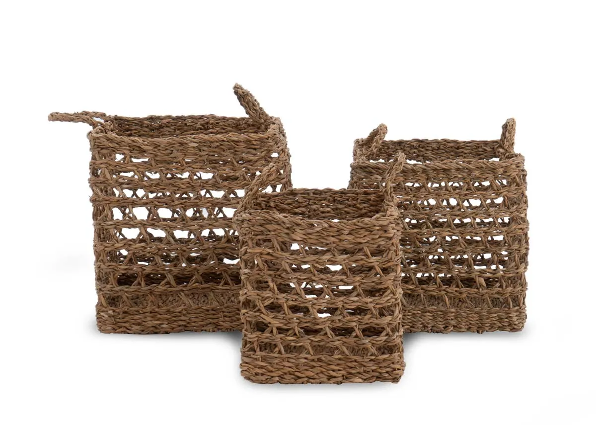 Set of 3 Natural Square Baskets - Sandy