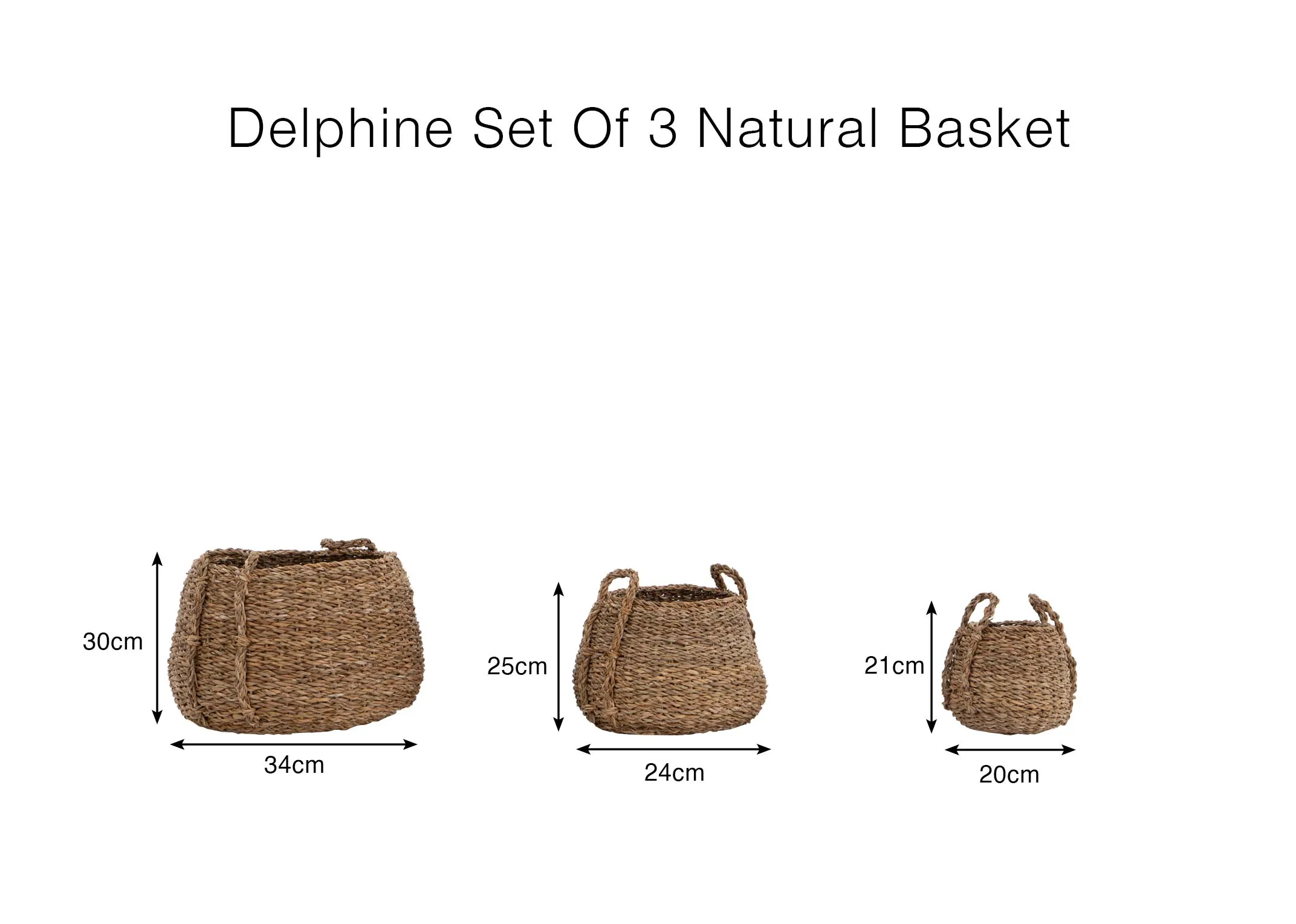 A dimension image of the Delphine Baskets with 20cm-34cm x 21cm-30cm