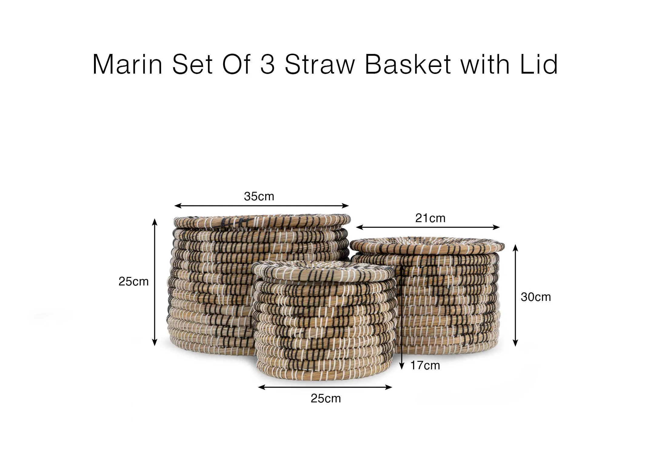 A dimension image of the Marin Straw Baskets with 17cm - 25cm x 17cm - 30cm