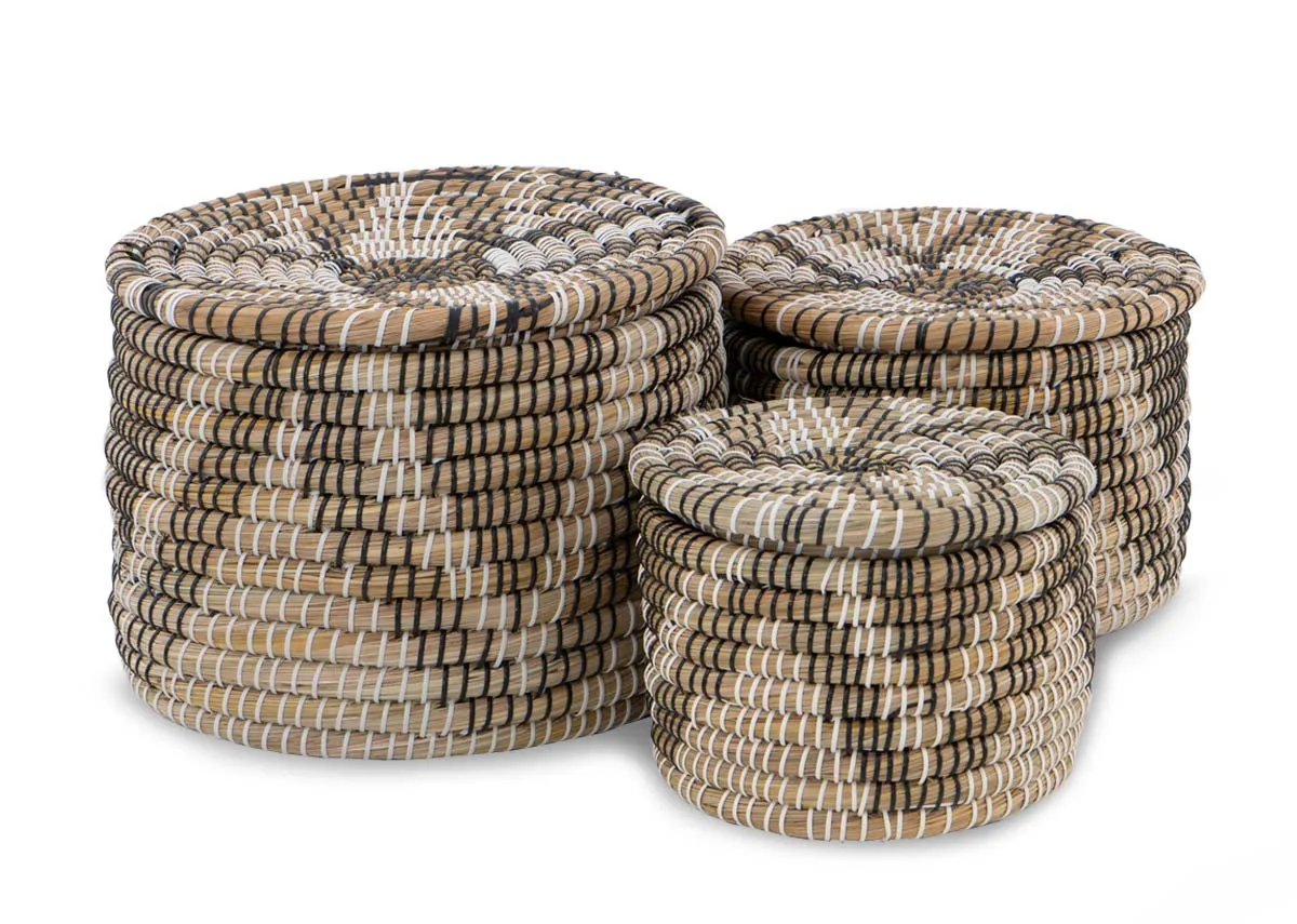 Set of 3 Straw Baskets with Lids - Marin